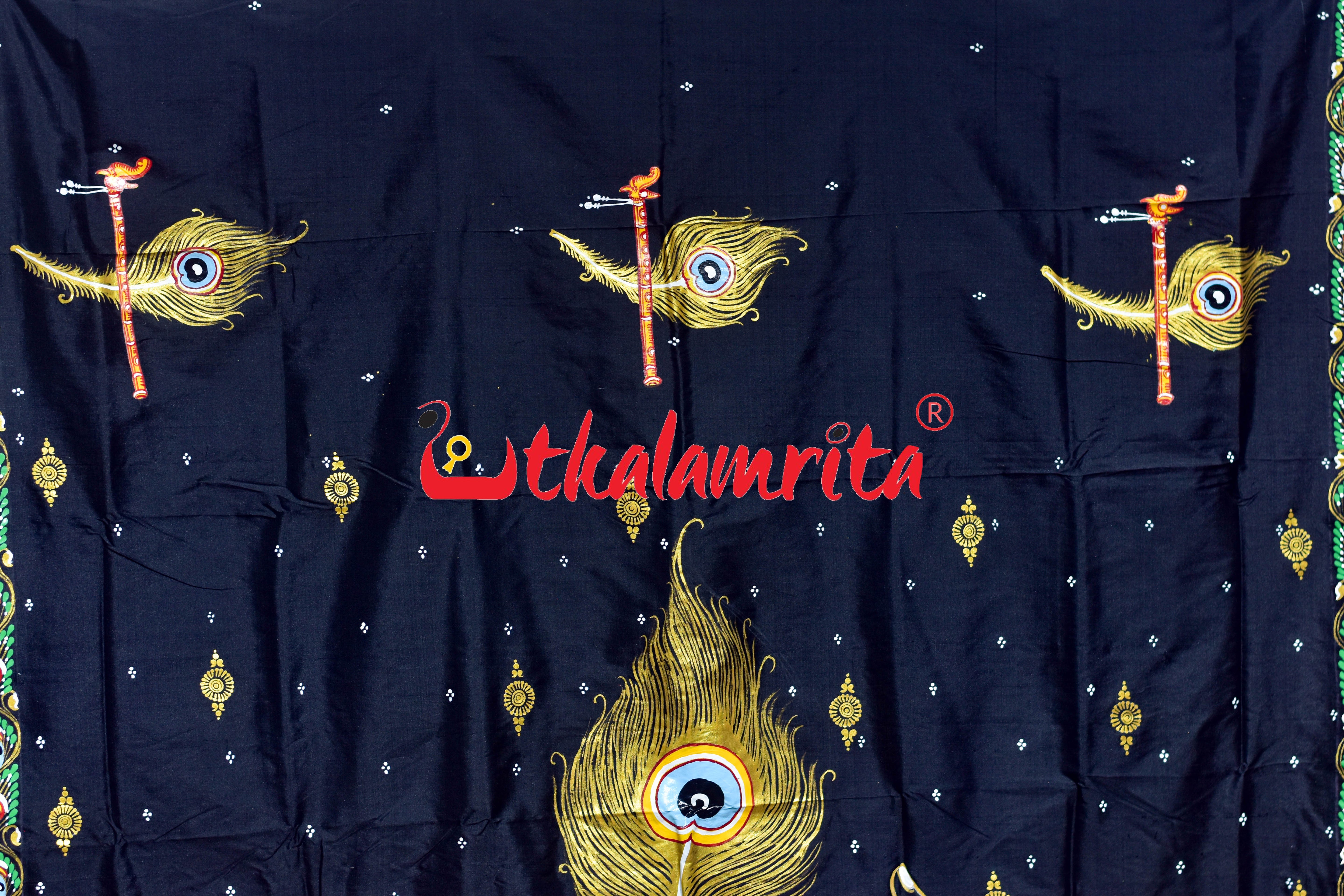 Black Plain Krushna Representation Pattachitra Silk Saree