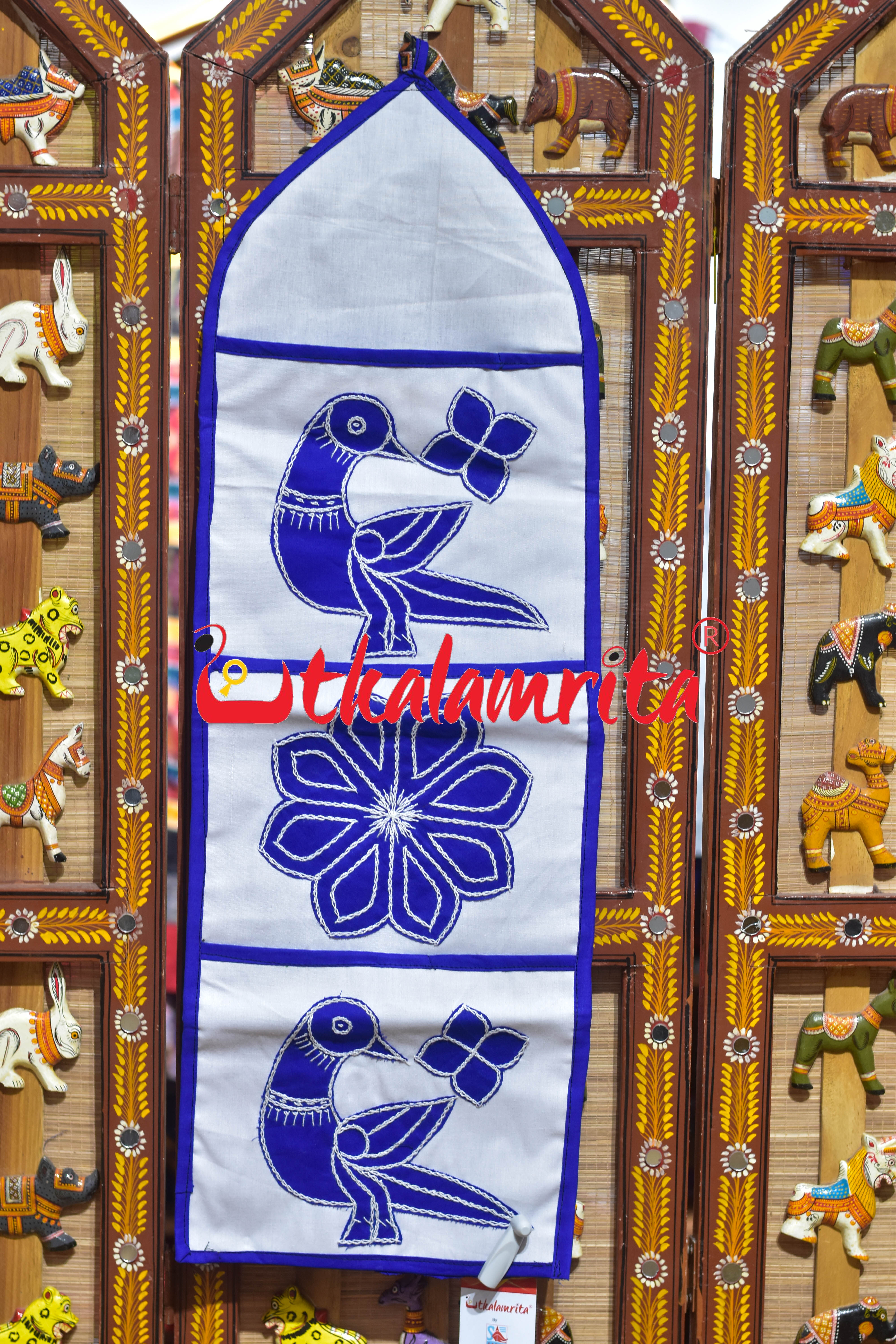 White Blue Double Peacock Pipli Applique Letter Box