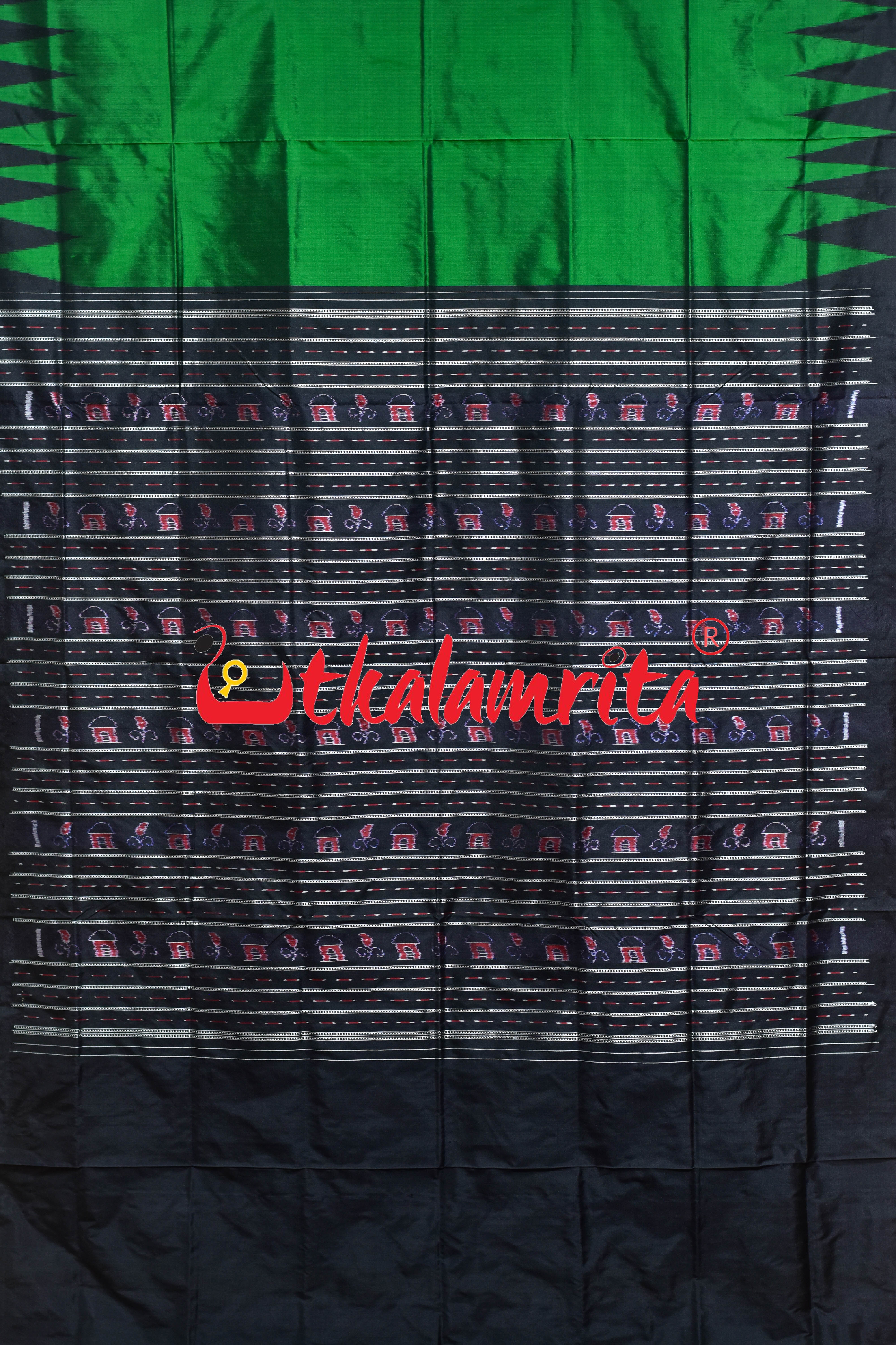 Green Black Kumbha Bandha Anchal Sambalpuri Silk Saree