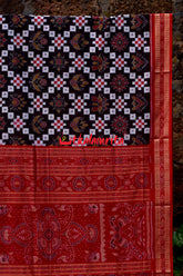 Padma Pasapali Black Red Sambalpuri Cotton Saree