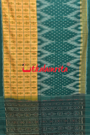 Half Half Cream Green Khandua Cotton Checks Saree