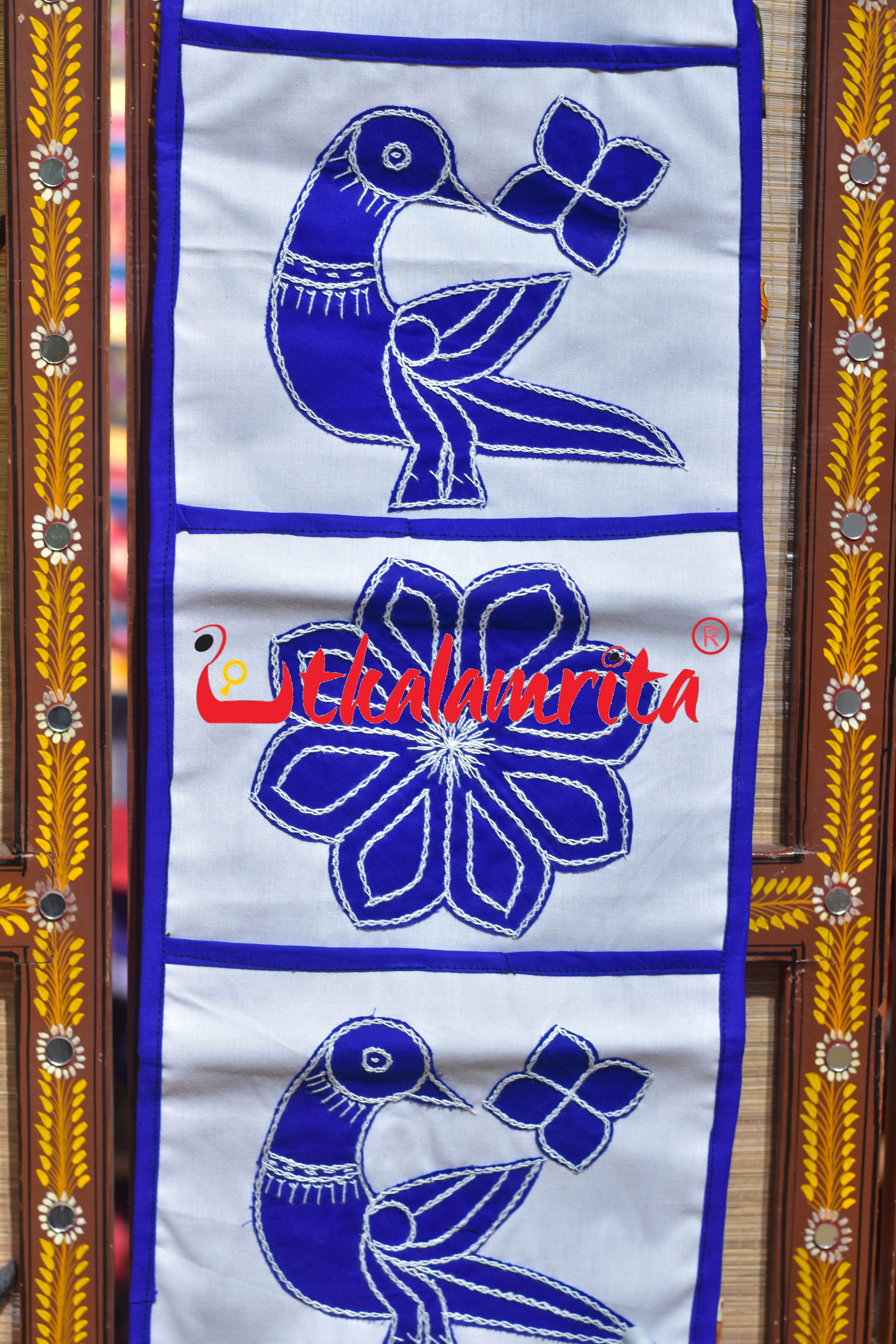 White Blue Double Peacock Pipli Applique Letter Box