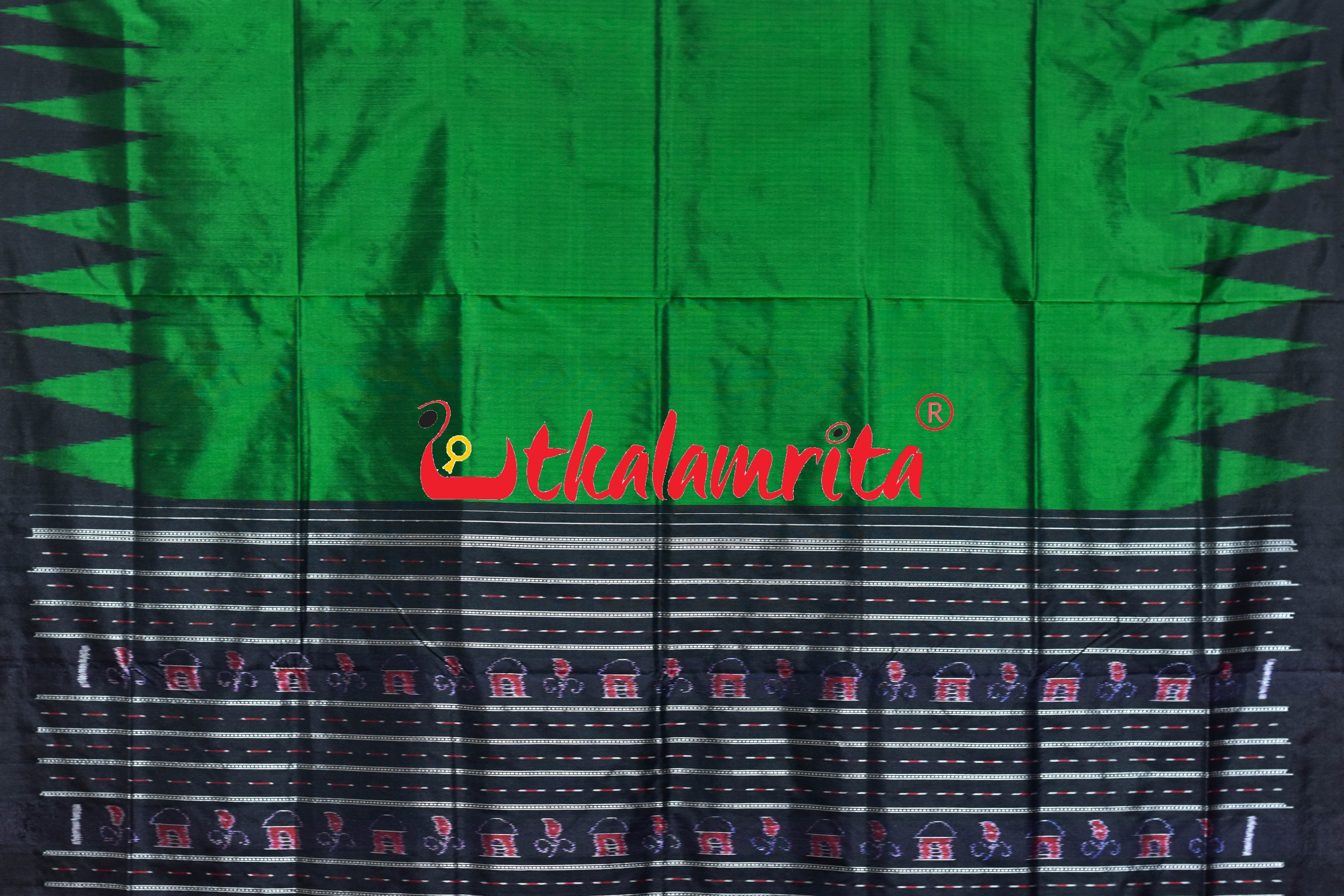 Green Black Kumbha Bandha Anchal Sambalpuri Silk Saree
