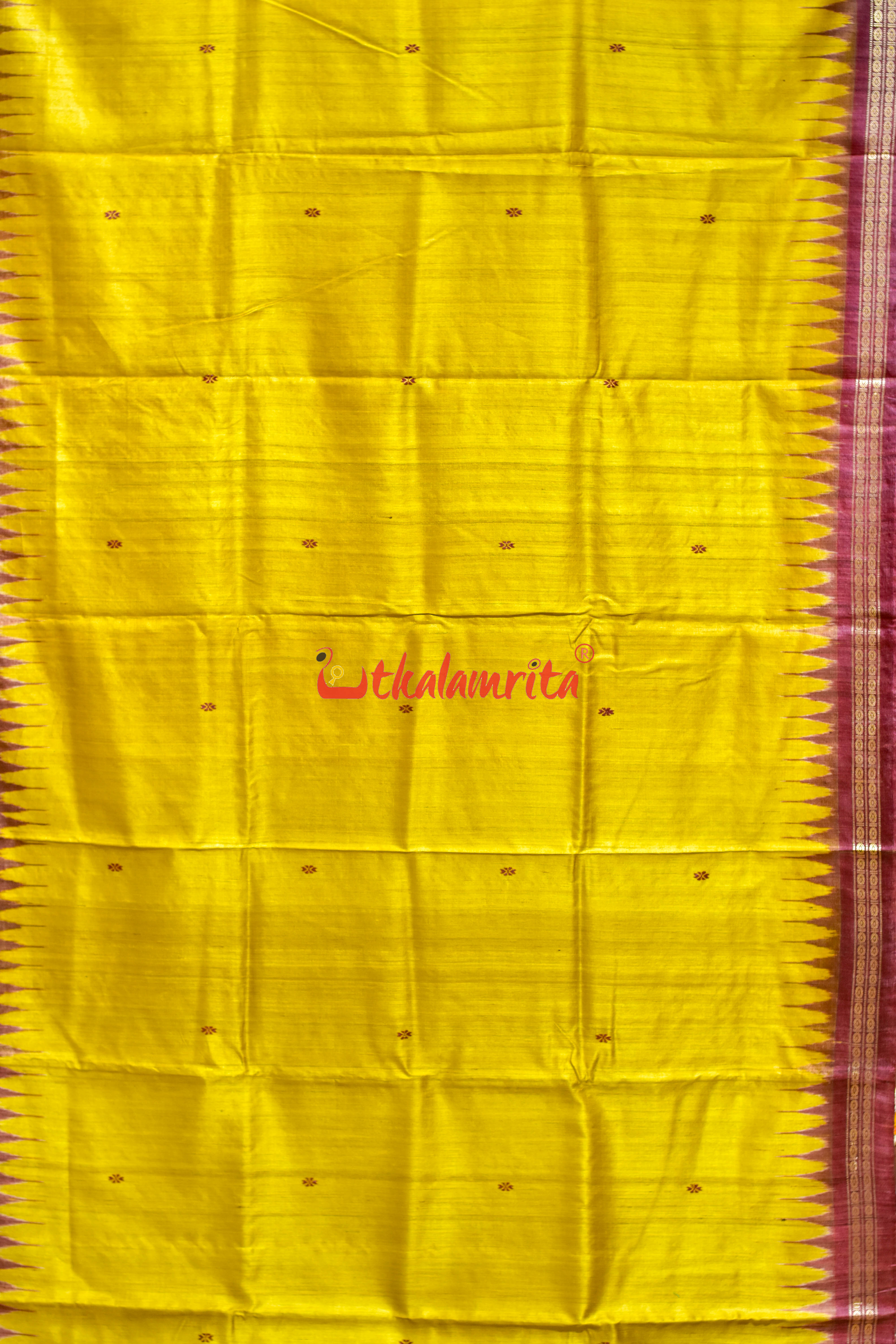 Yellow Maroon Doby Border Gopalpur Tussar Silk Saree