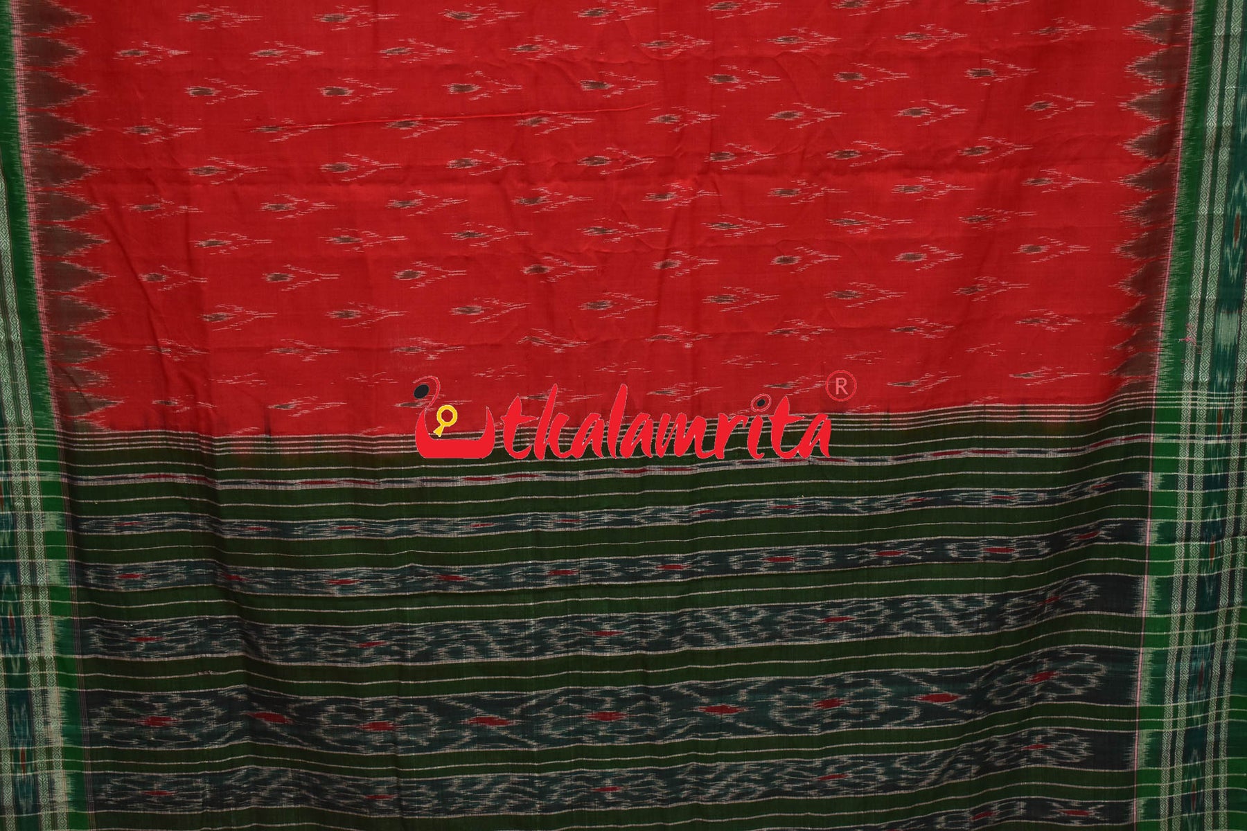 Red Green Kadha Khandua Cotton Saree