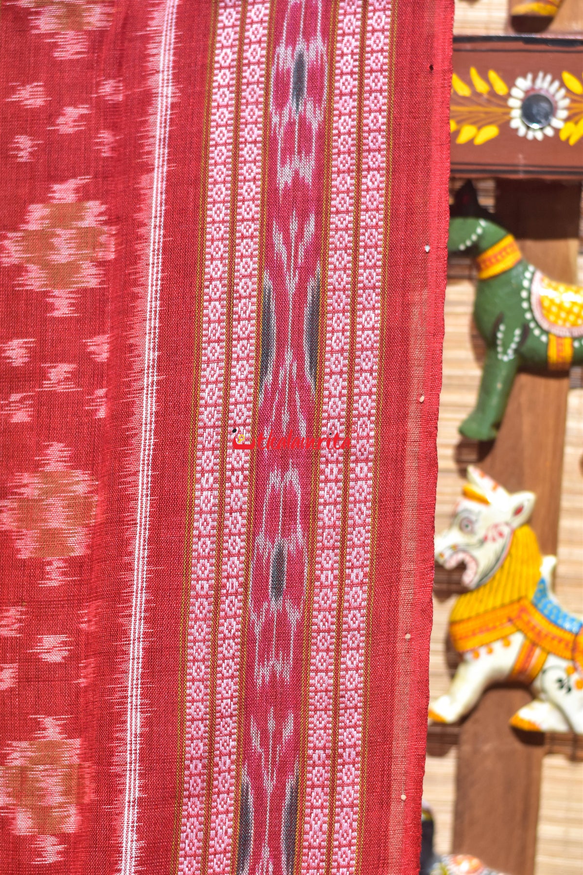 Mehendi Red 3D Khandua Cotton Saree