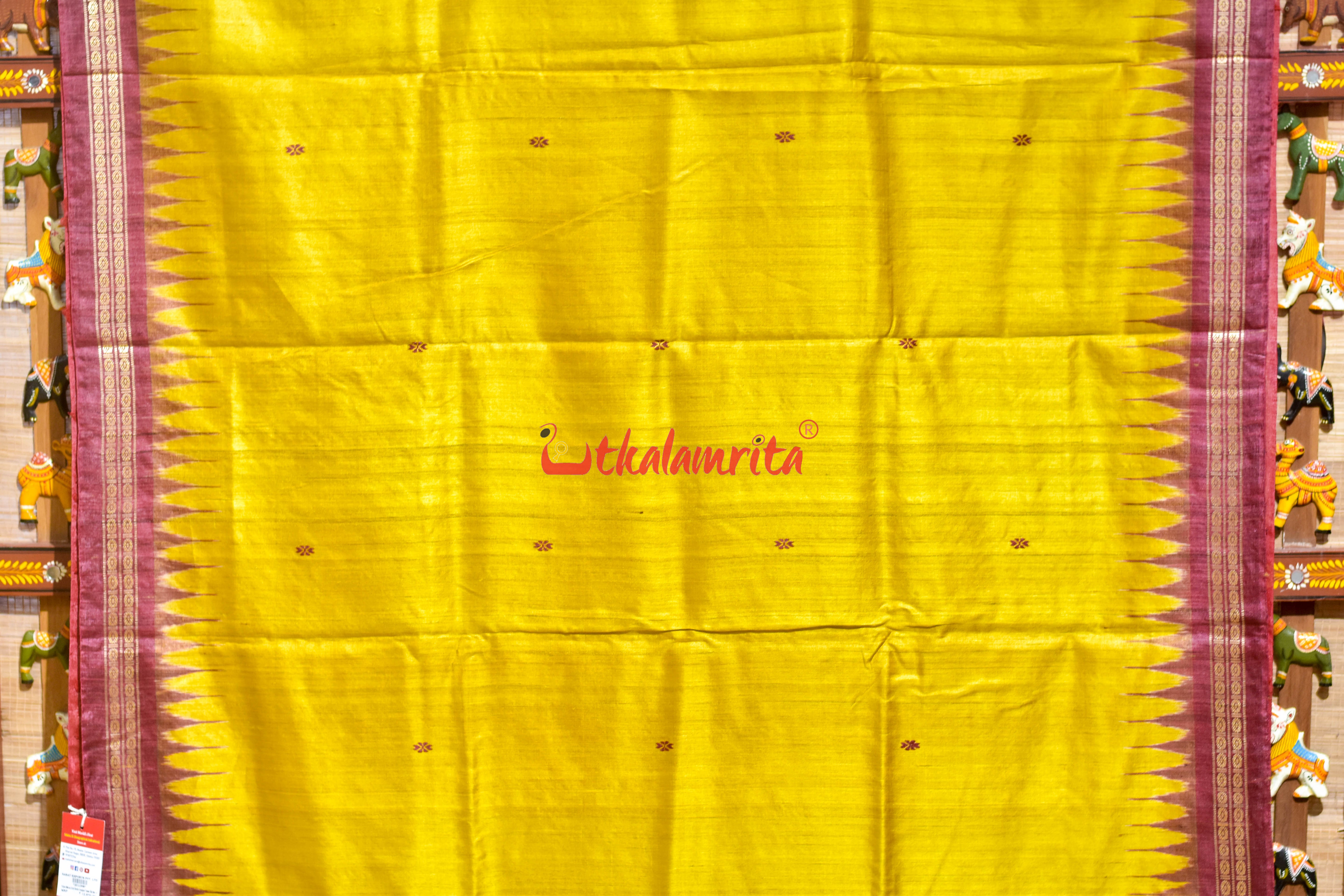 Yellow Maroon Doby Border Gopalpur Tussar Silk Saree