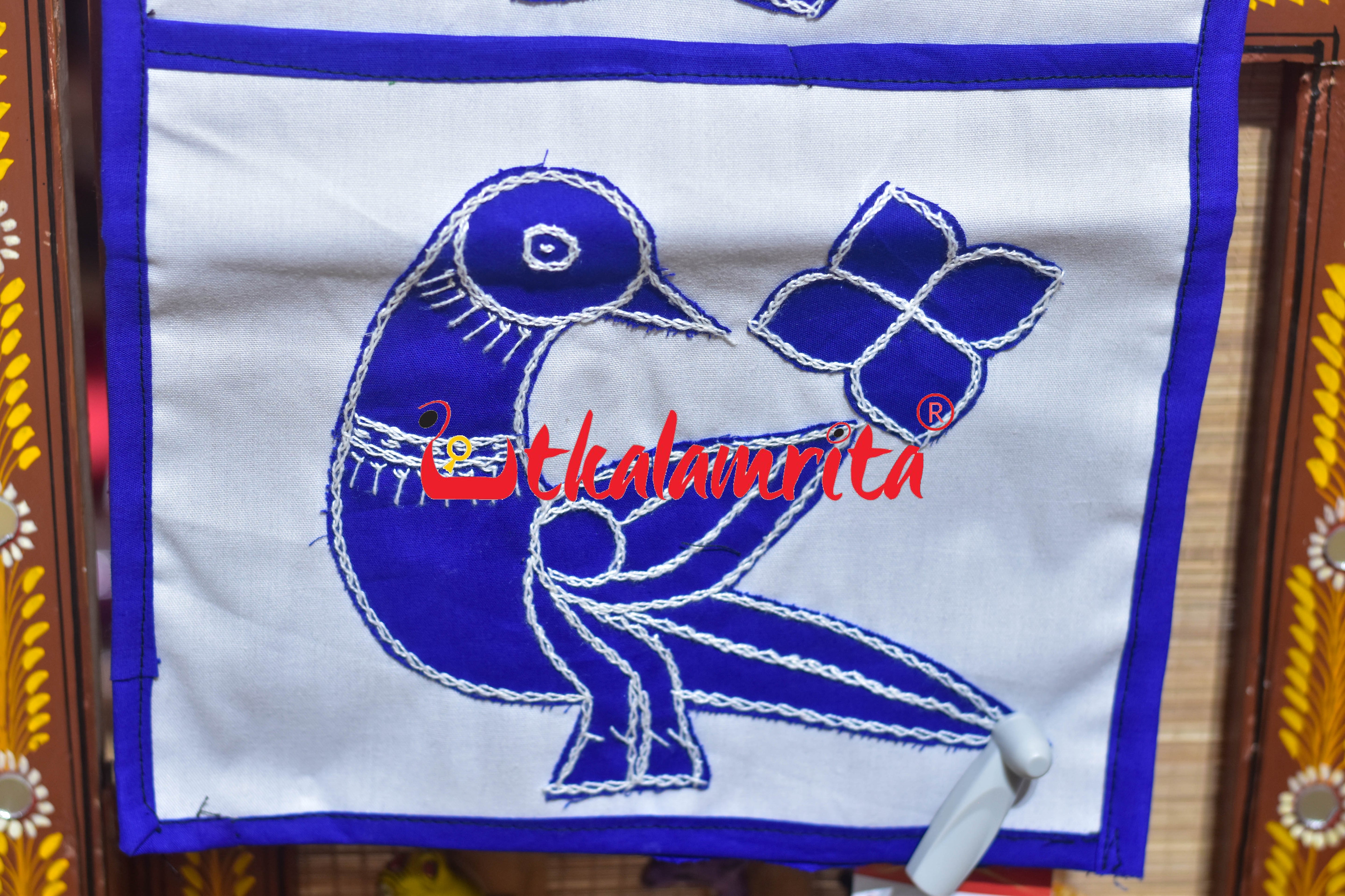 White Blue Double Peacock Pipli Applique Letter Box