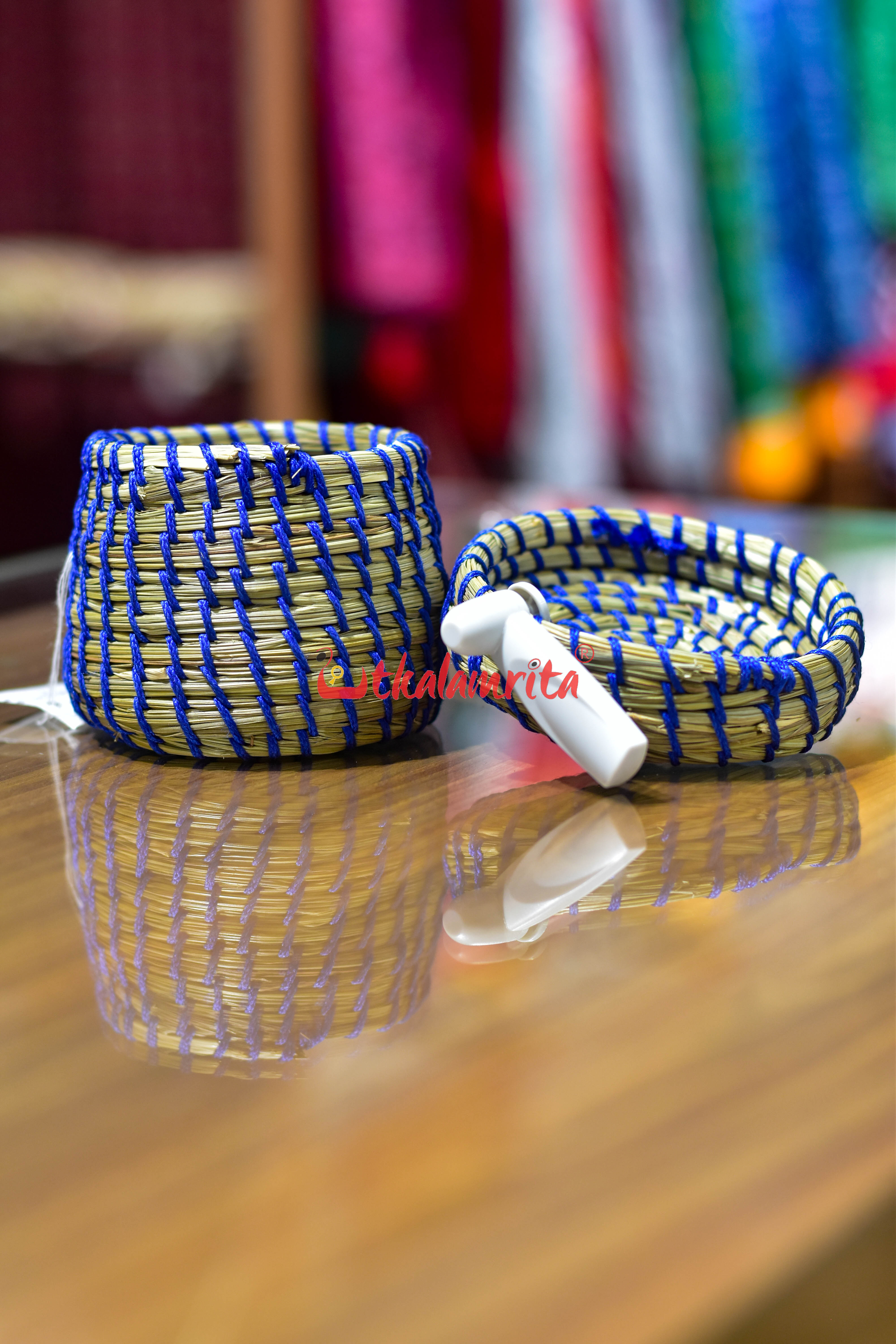 Sabai Grass Blue Thread Jewellery Box