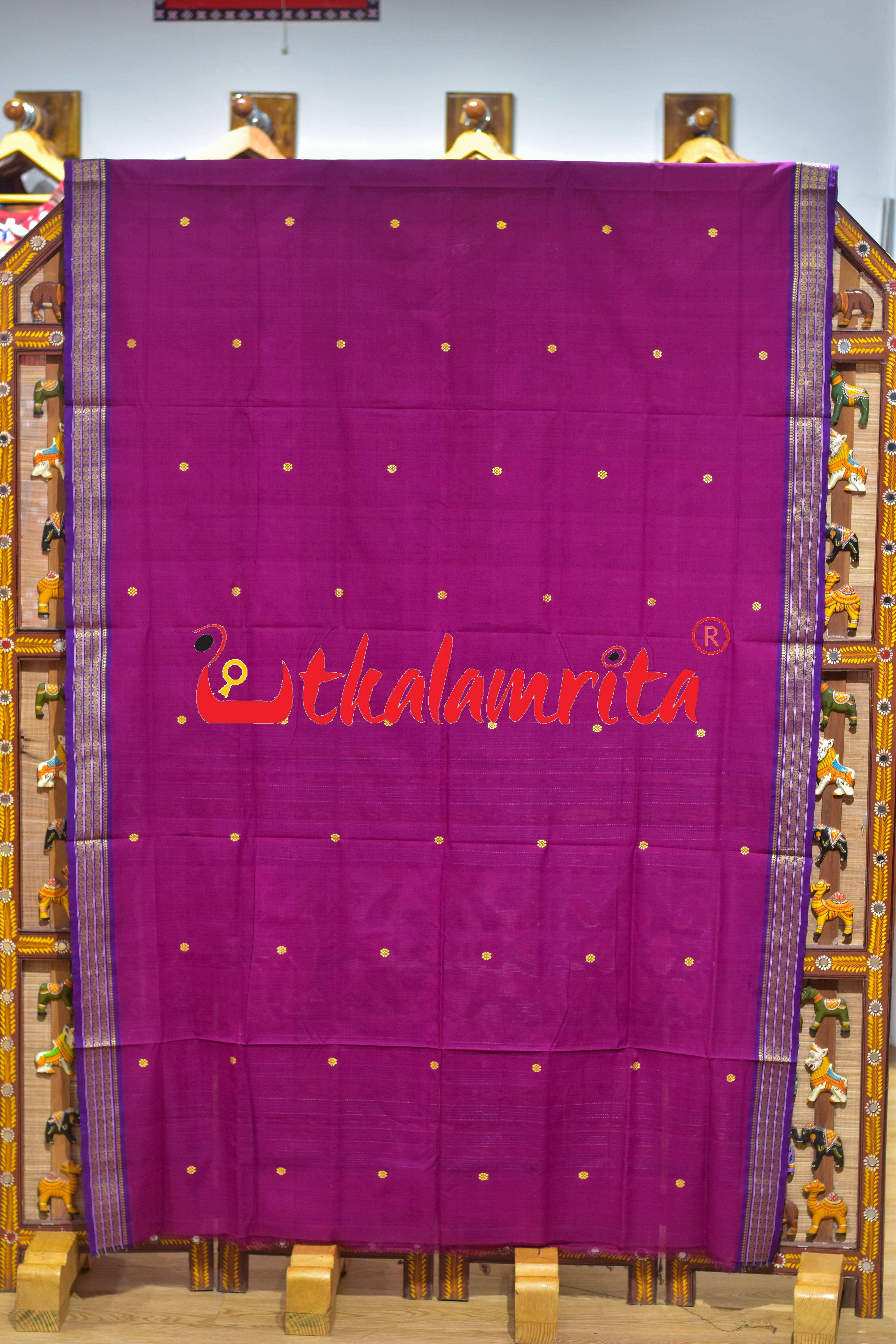 Rani Purple Border Rudrakhya Pittala Single Cotton Saree