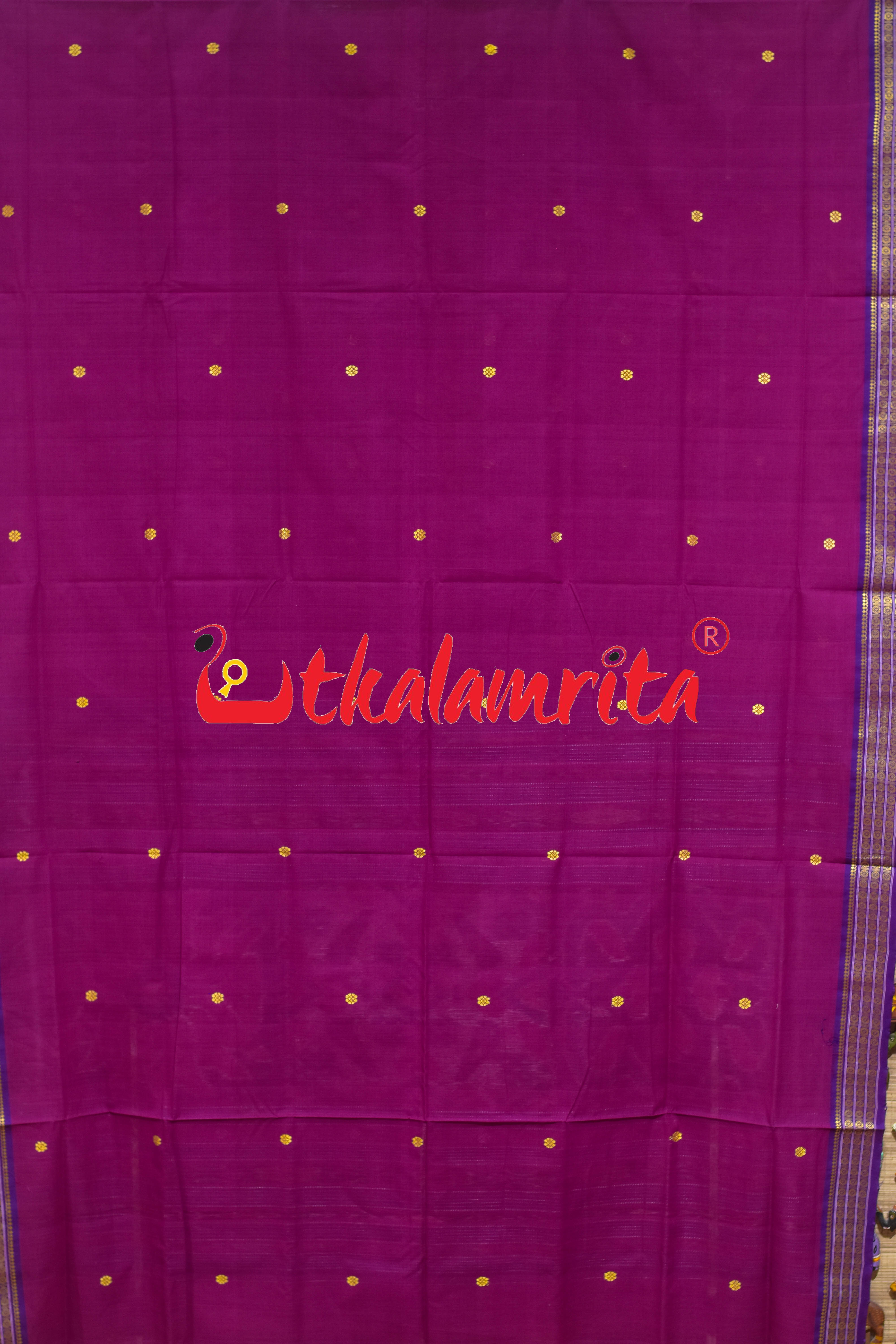Rani Purple Border Rudrakhya Pittala Single Cotton Saree