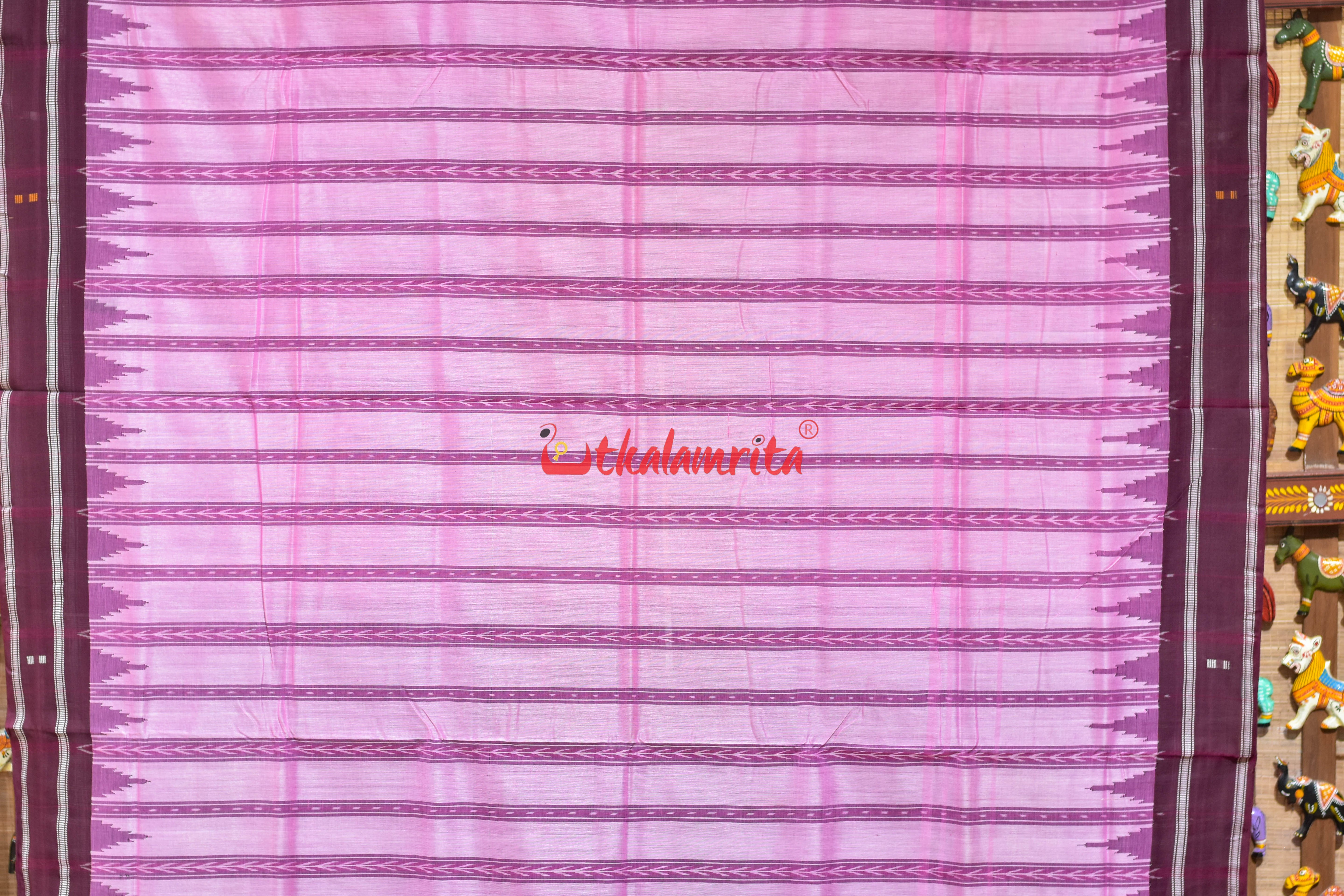 Pink Dhanpatri with Maroon Border Cotton Bapta Saree