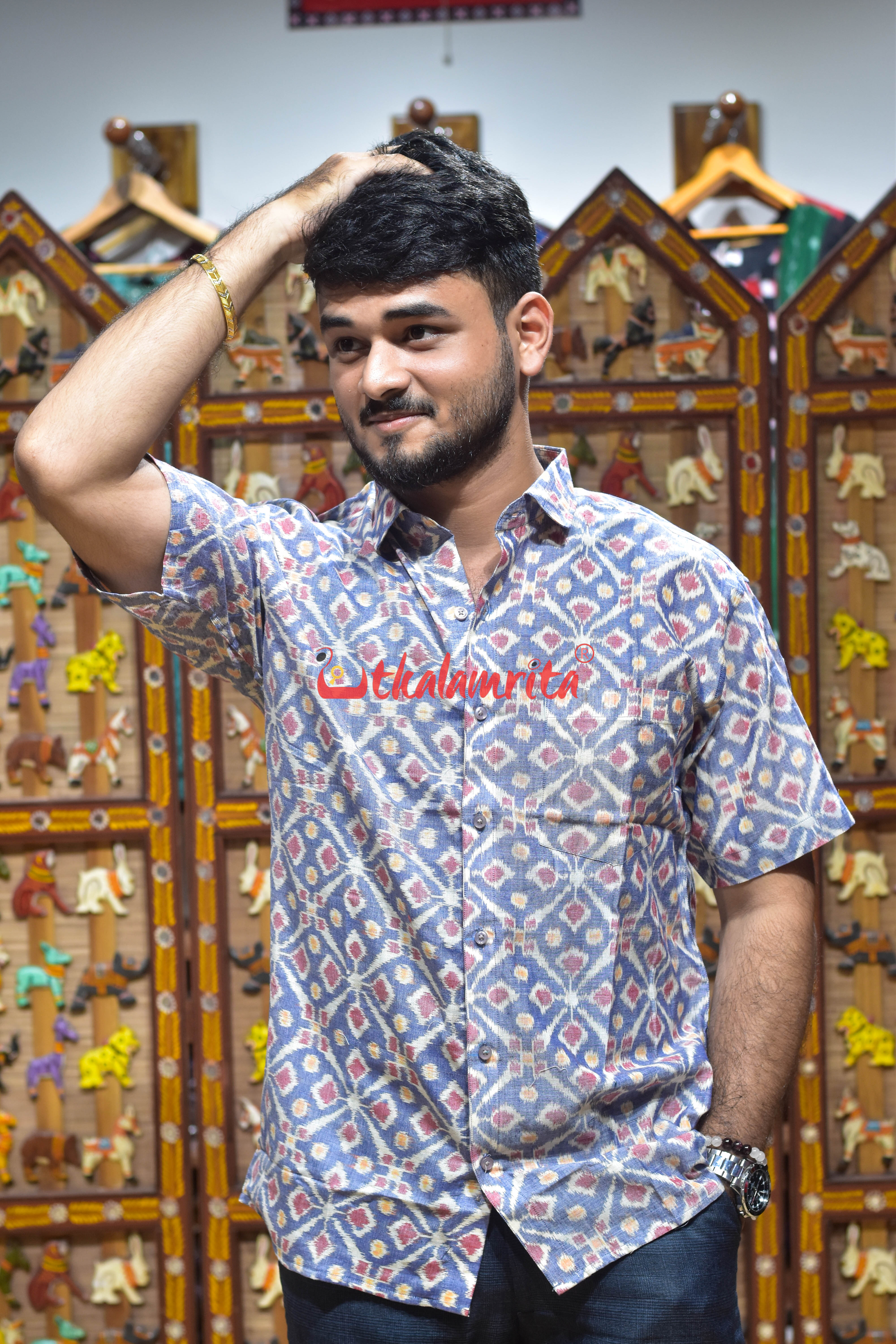 Grey Flower Fusion (Men's Half Shirt)