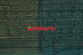 Half Half Cream Green Khandua Cotton Checks Saree