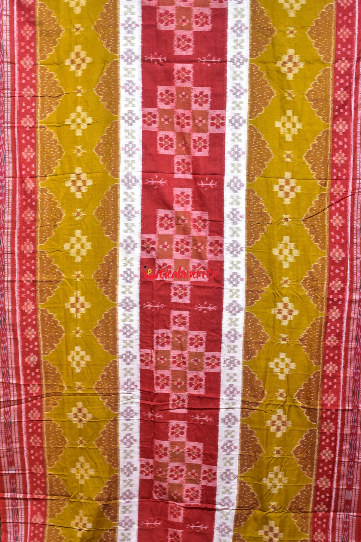Mehendi Red 3D Khandua Cotton Saree