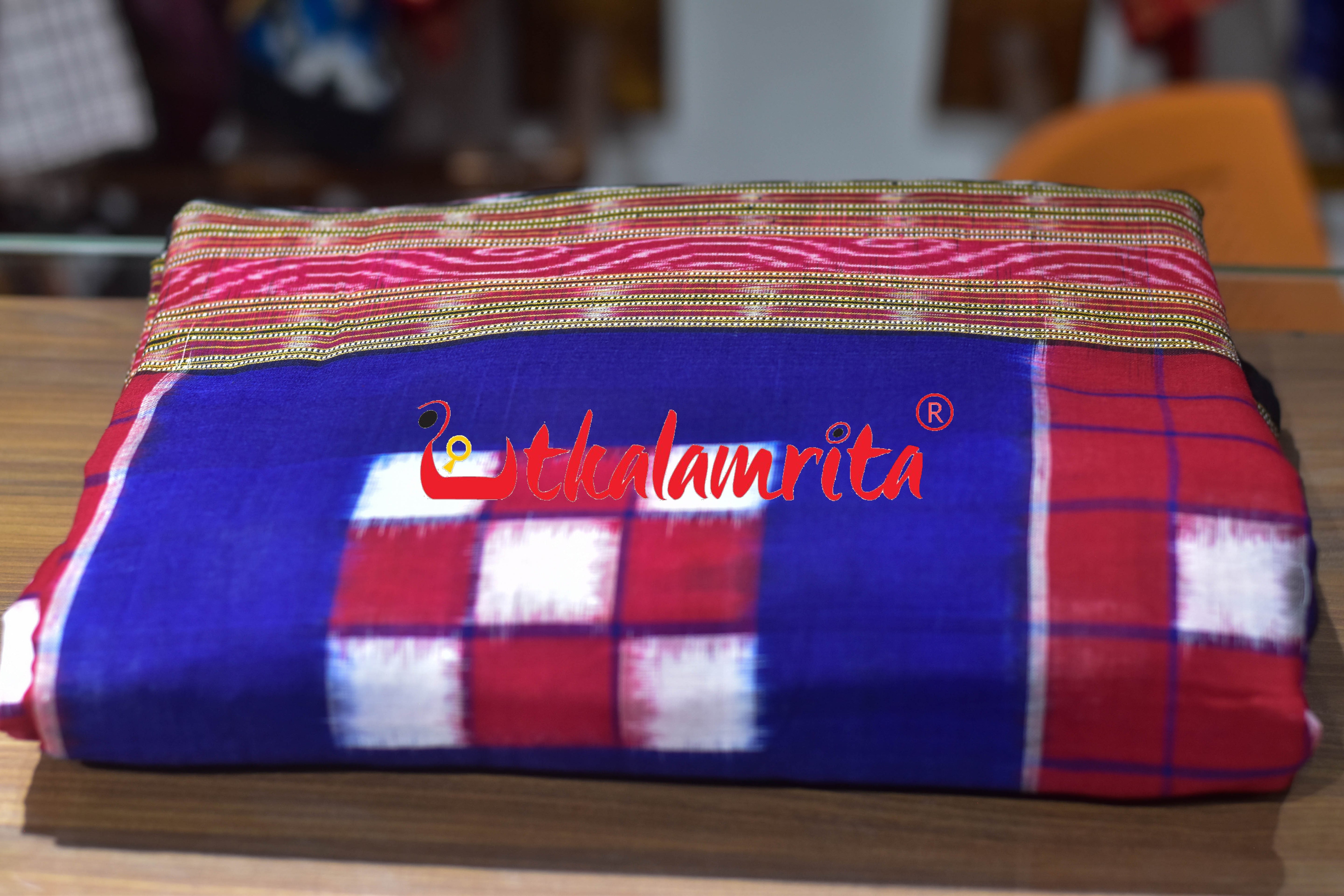 Blue Red Big Pasapali Bichitrapuri Cotton (Fabric)