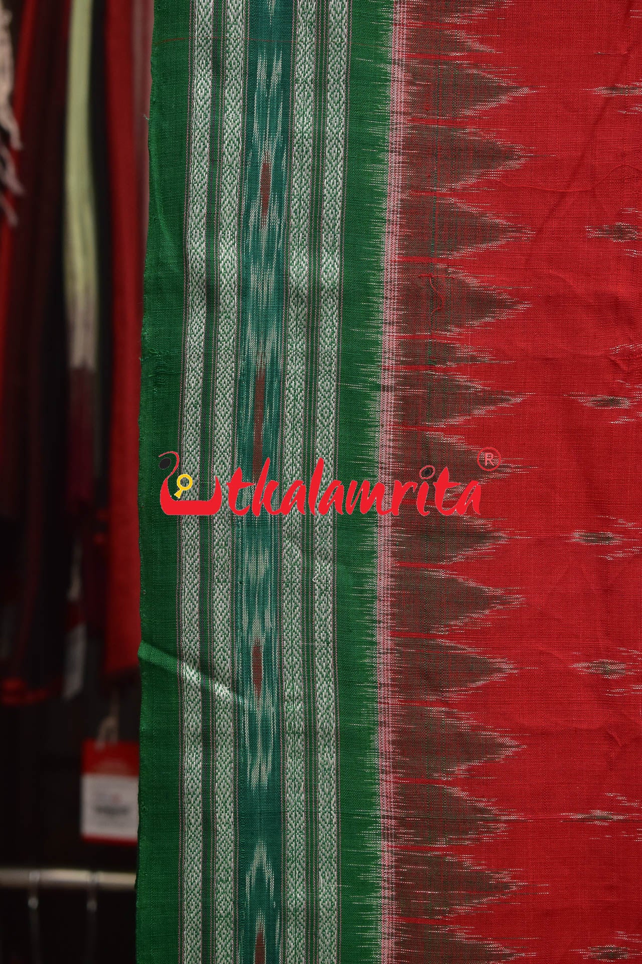 Red Green Kadha Khandua Cotton Saree