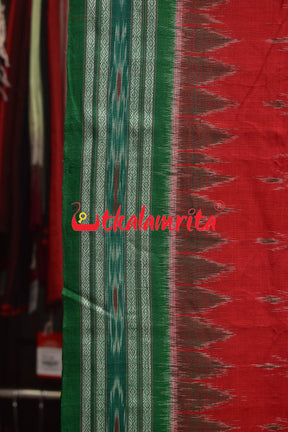 Red Green Kadha Khandua Cotton Saree