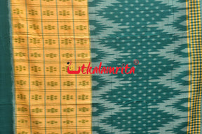 Half Half Cream Green Khandua Cotton Checks Saree