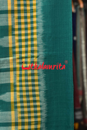 Half Half Cream Green Khandua Cotton Checks Saree