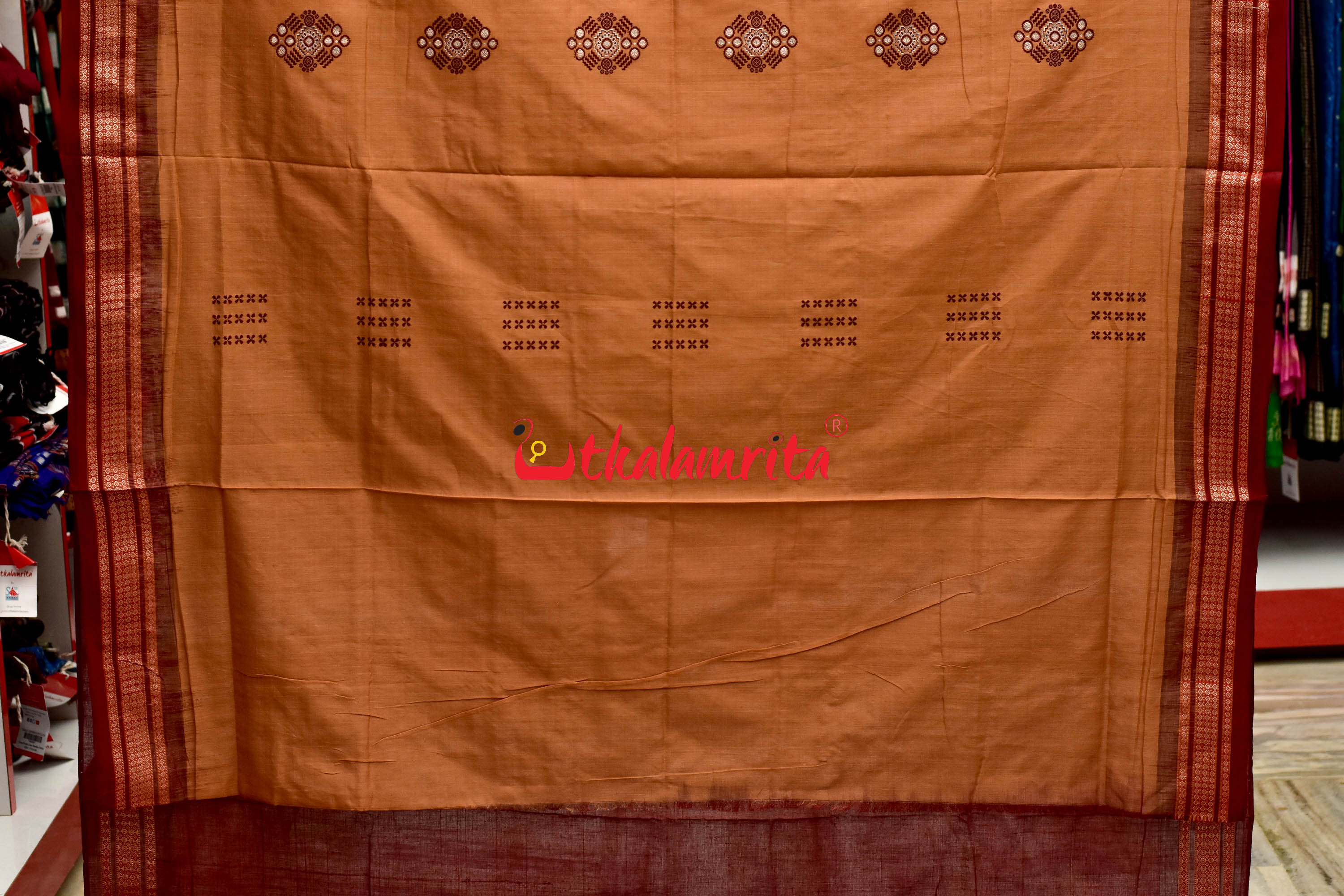 Biscuit Maroon Pentagon Bomkai Cotton Saree
