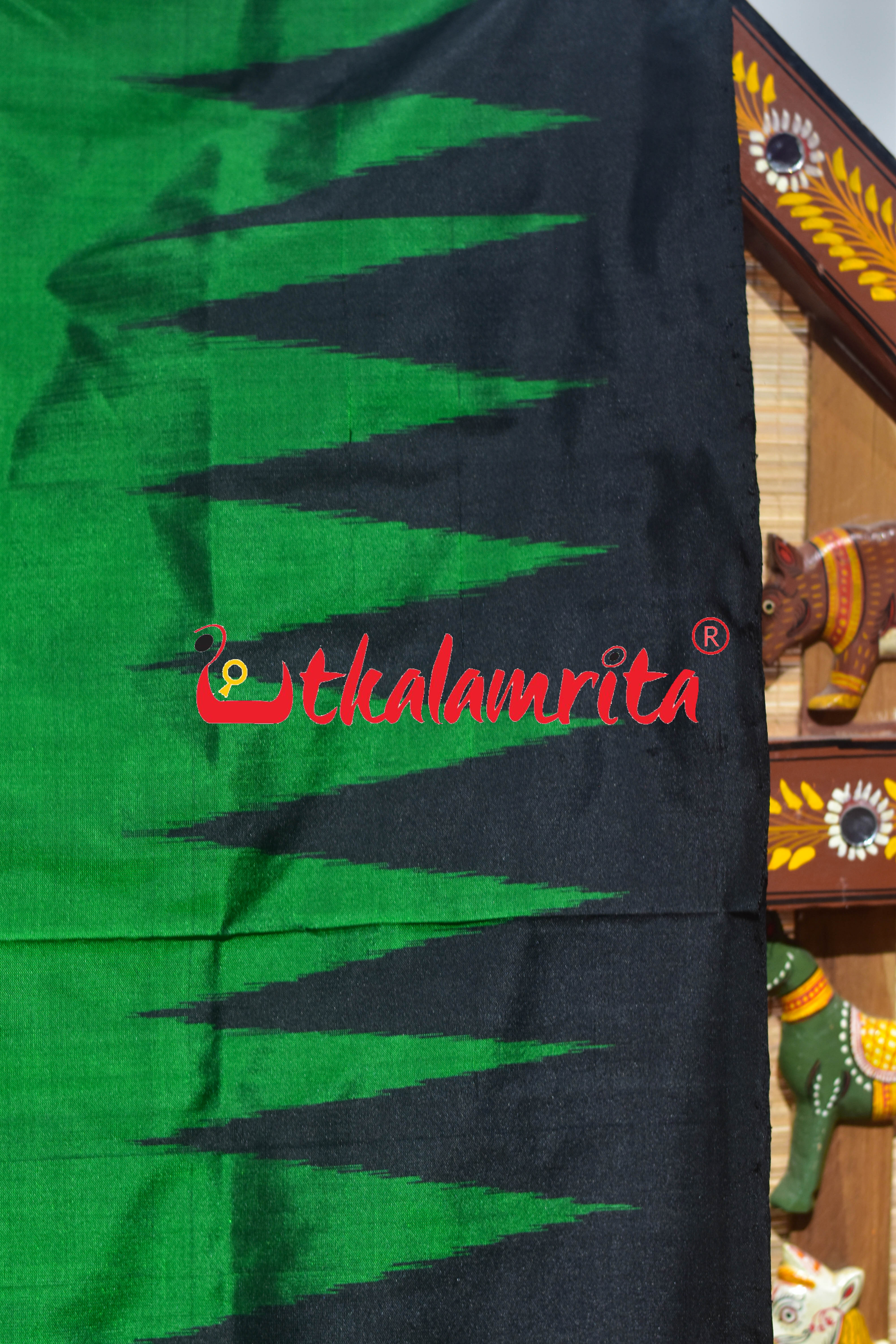 Green Black Kumbha Bandha Anchal Sambalpuri Silk Saree