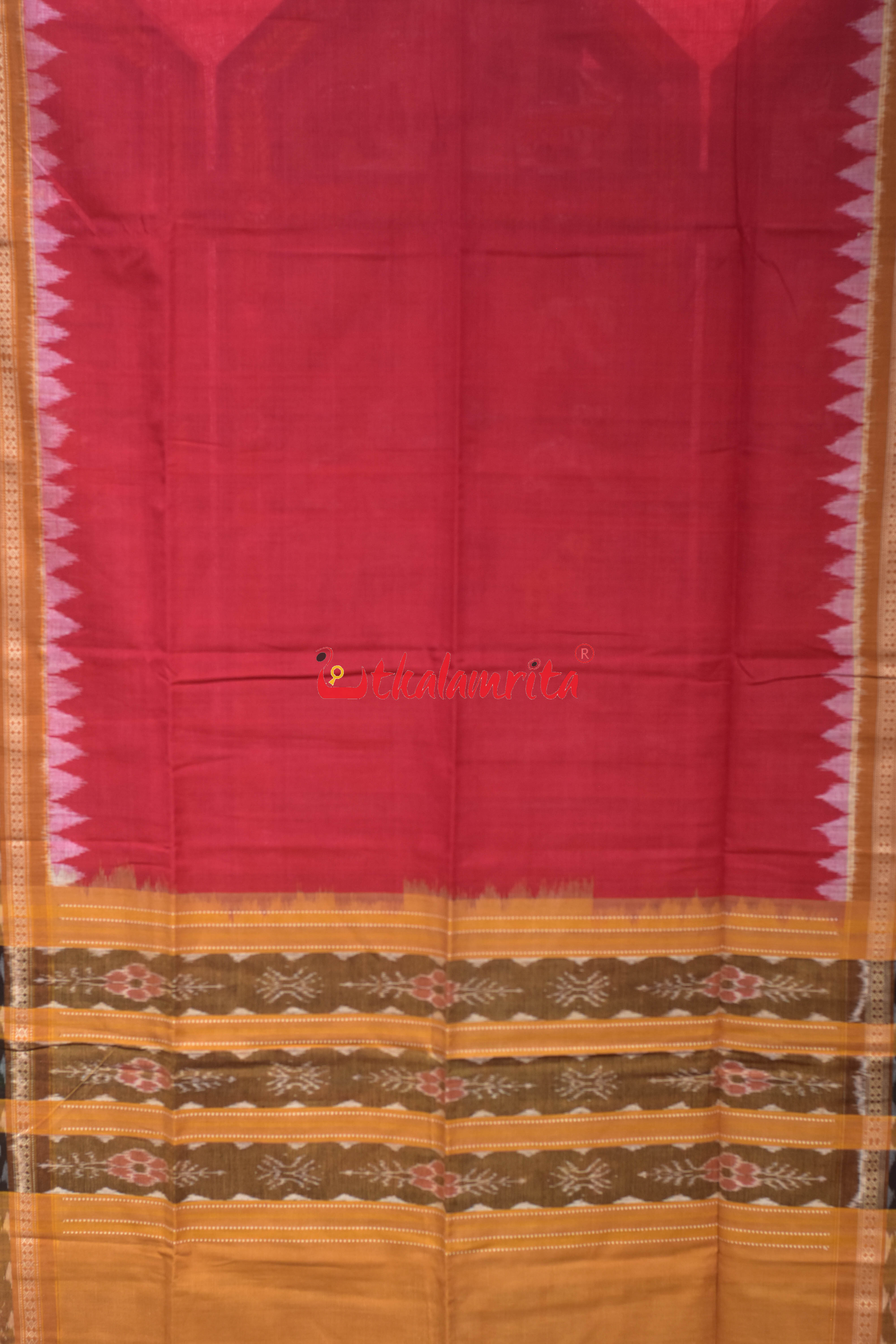 Red Khaki Flower Bandha Cotton (Dupatta)