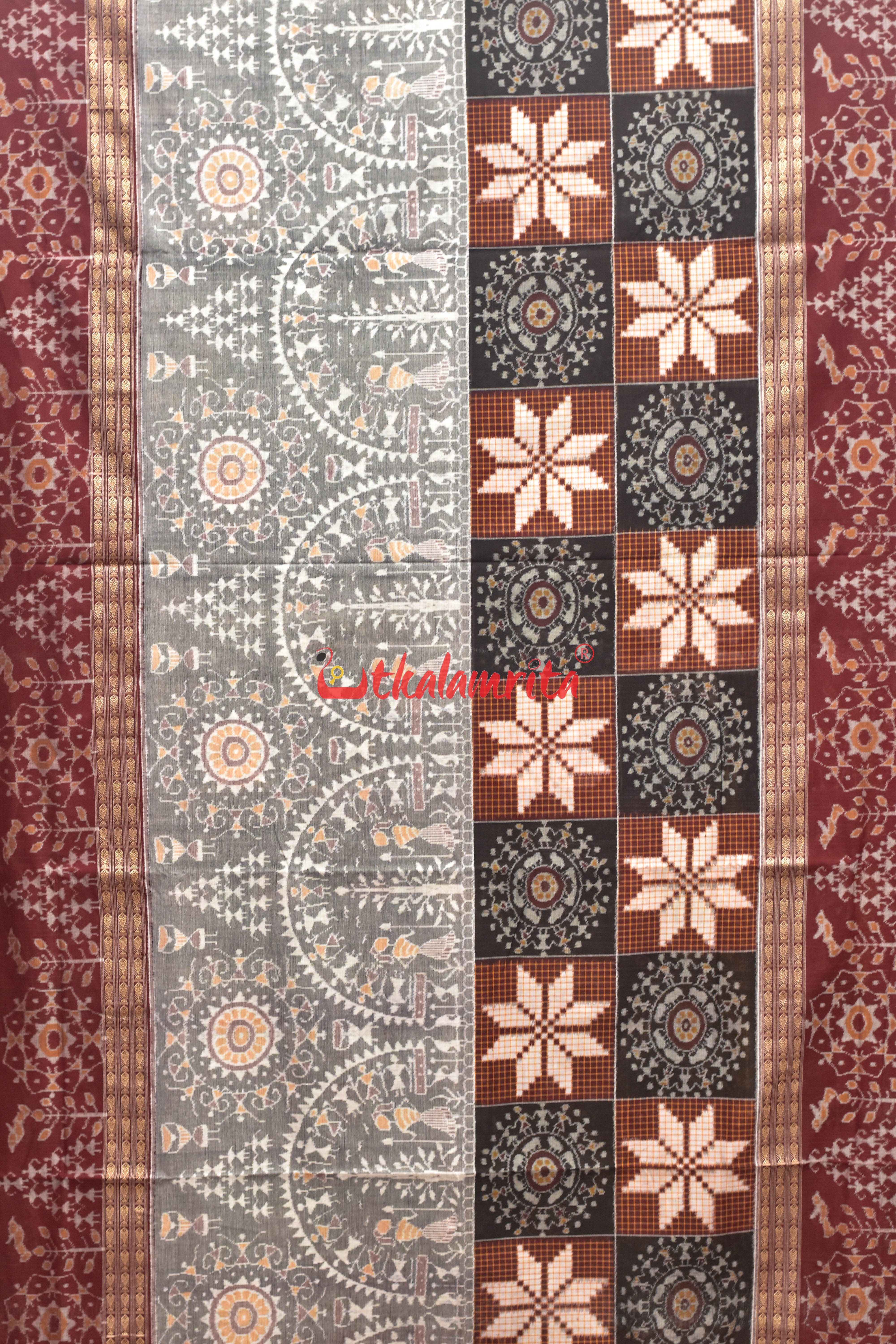 Grey Tribals Half Half Sambalpuri Cotton Saree