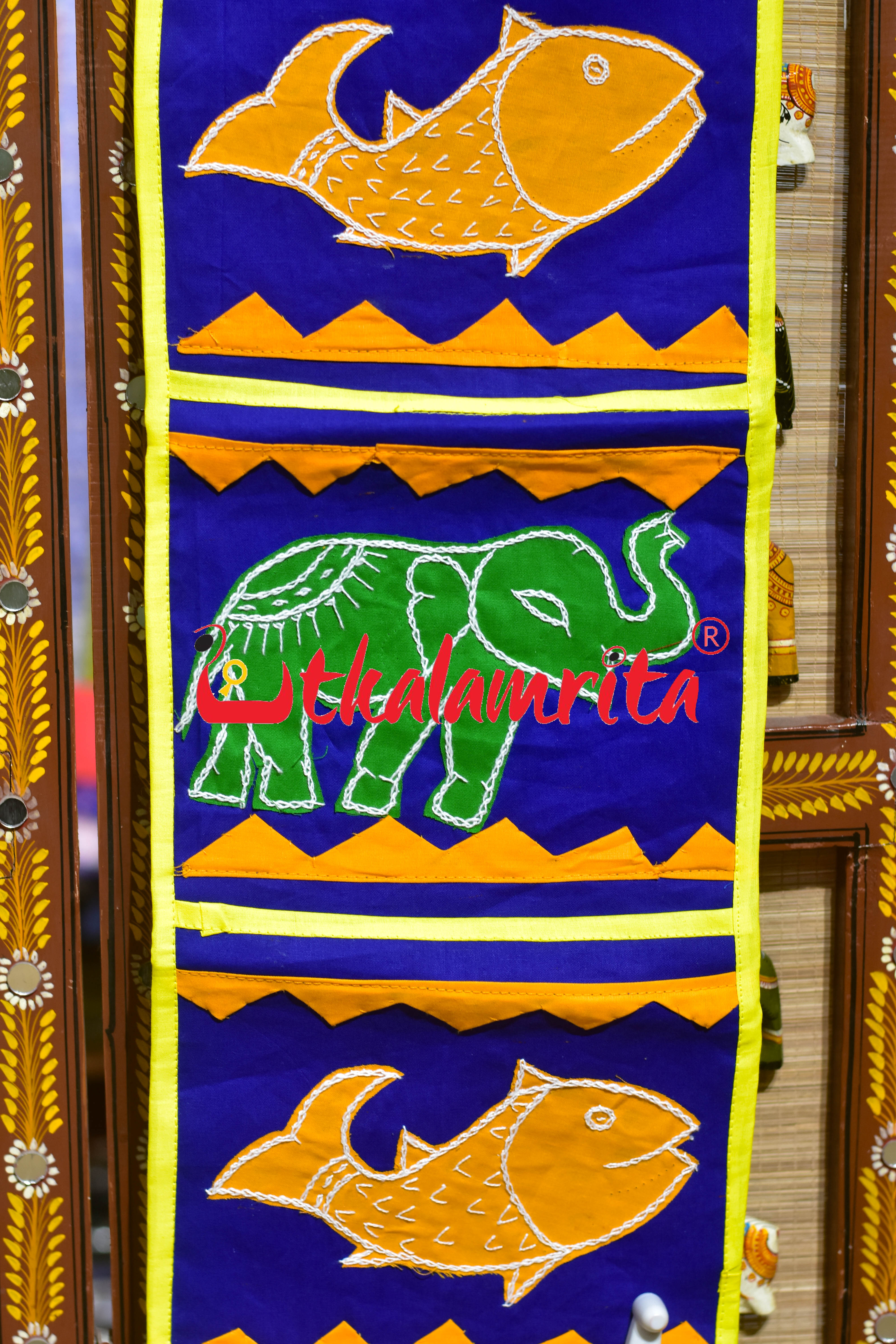 Blue Yellow Double Fish Pipli Applique Letter Box