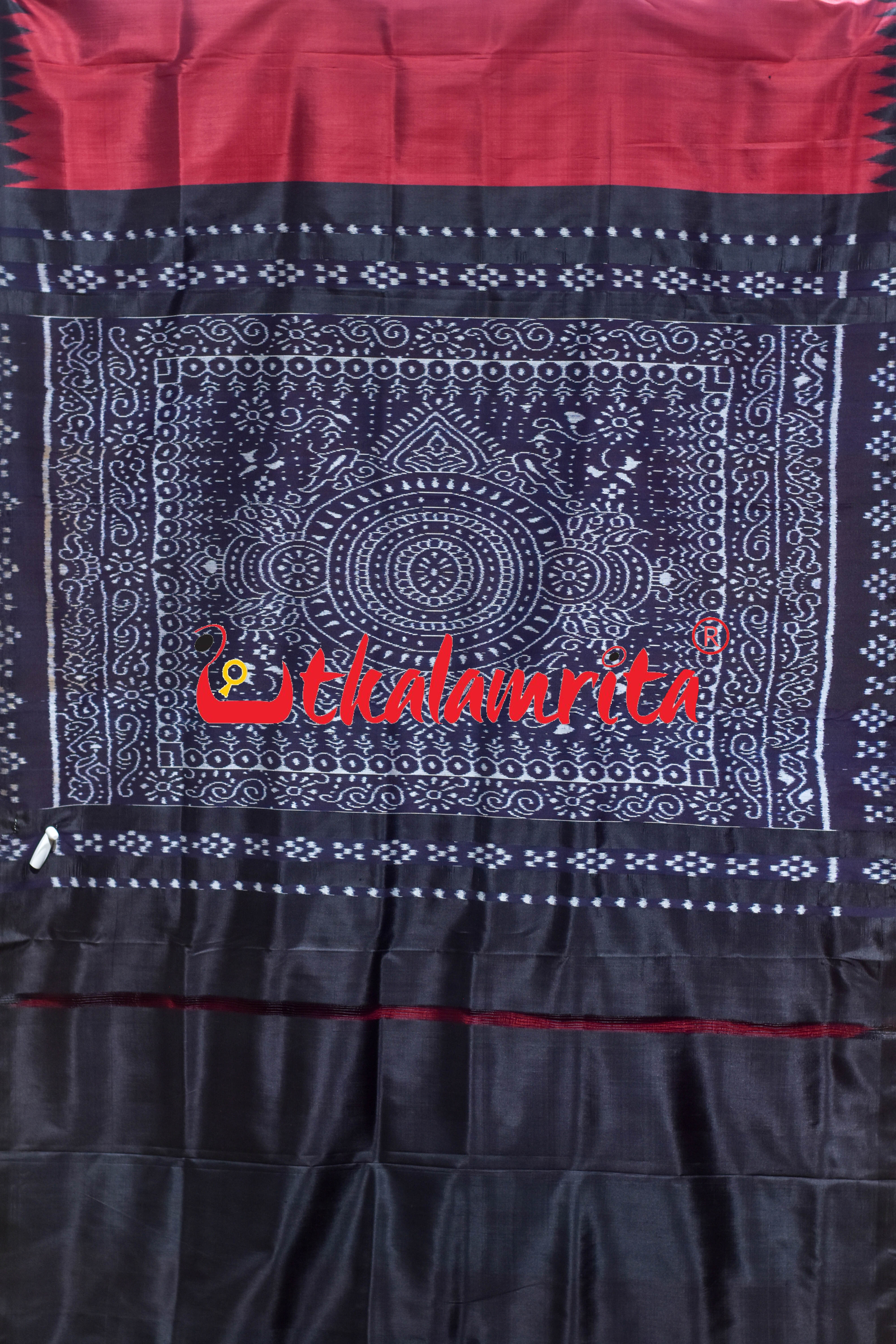 Baala Buti Maroon Black Khandua Silk Saree