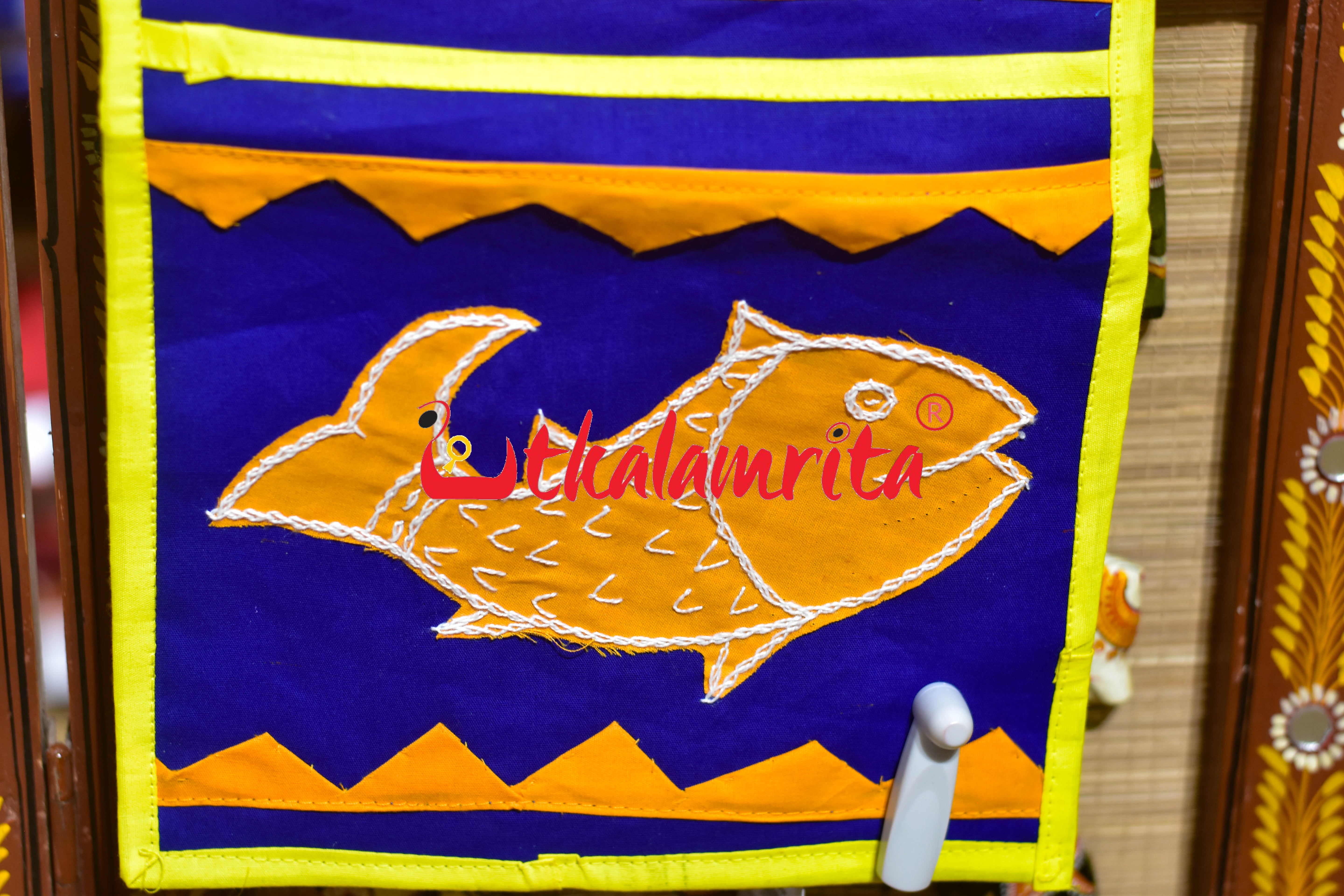Blue Yellow Double Fish Pipli Applique Letter Box