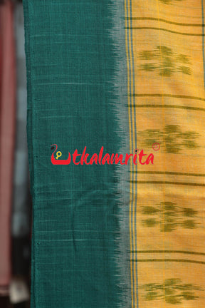 Half Half Cream Green Khandua Cotton Checks Saree