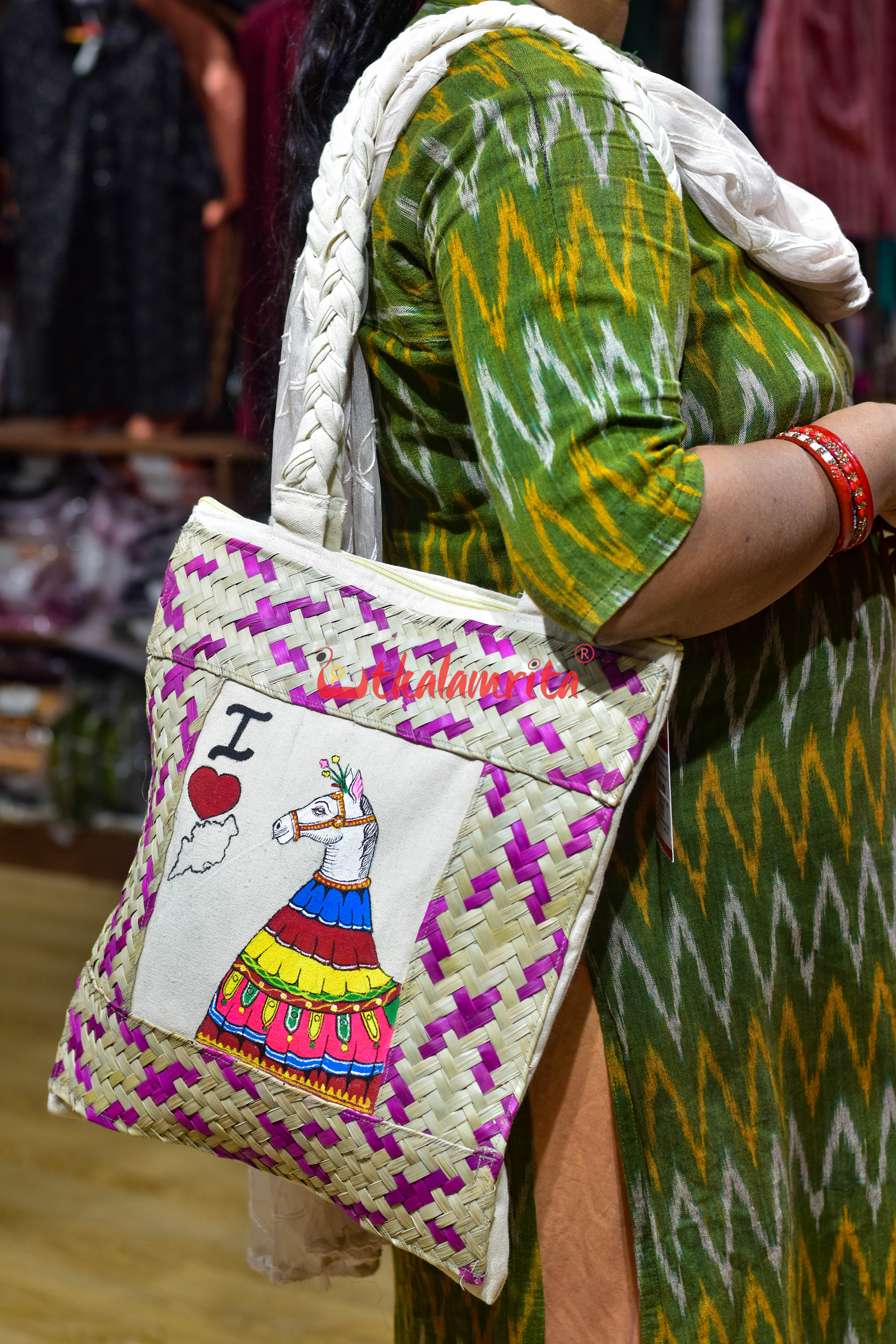 I Love Odisha White Chaiti Ghoda Canvas Tote Bag