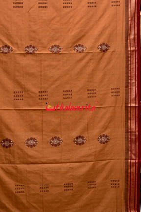 Biscuit Maroon Pentagon Bomkai Cotton Saree