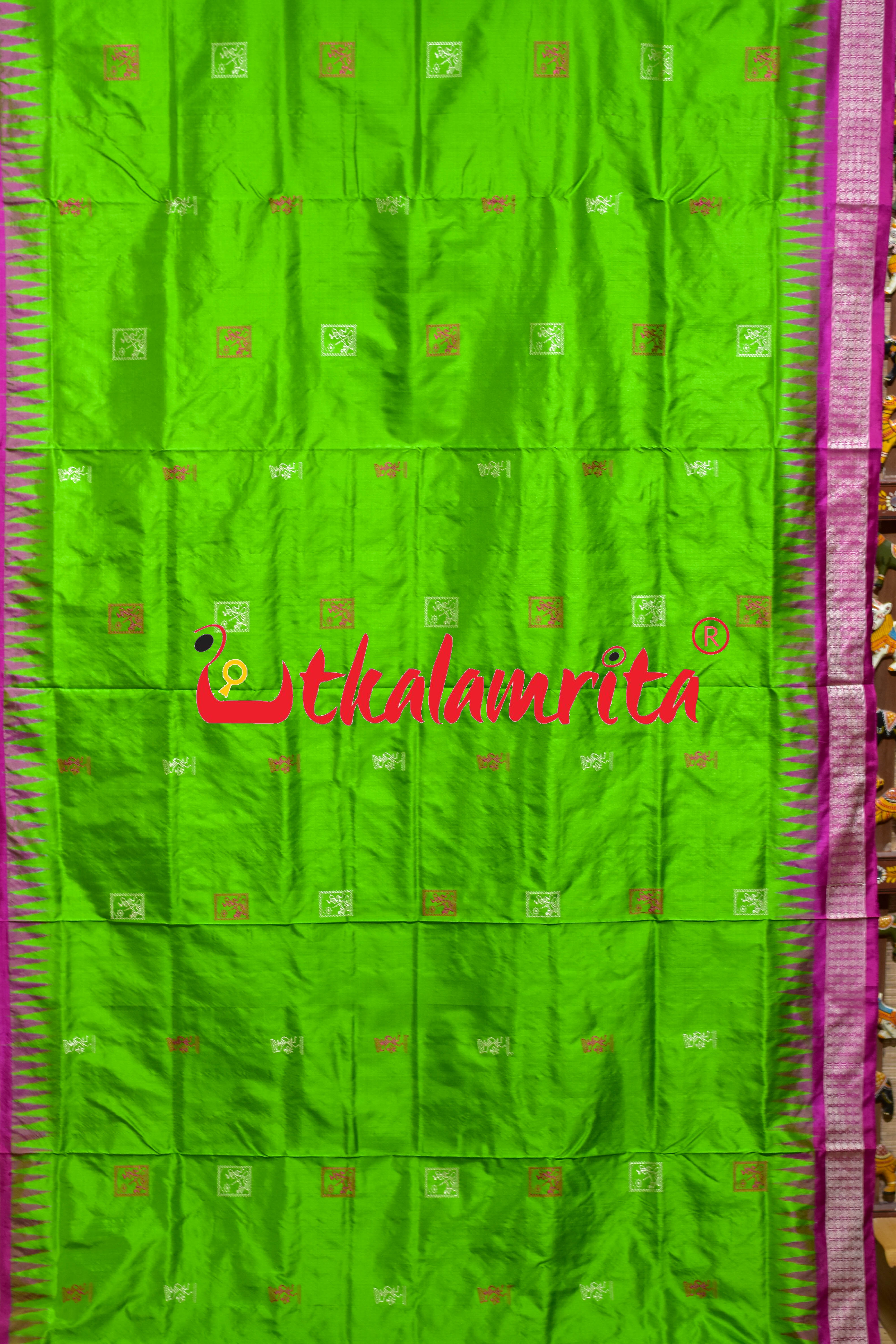 Apple Green Rani Pink Tribal Bomkai Silk Saree