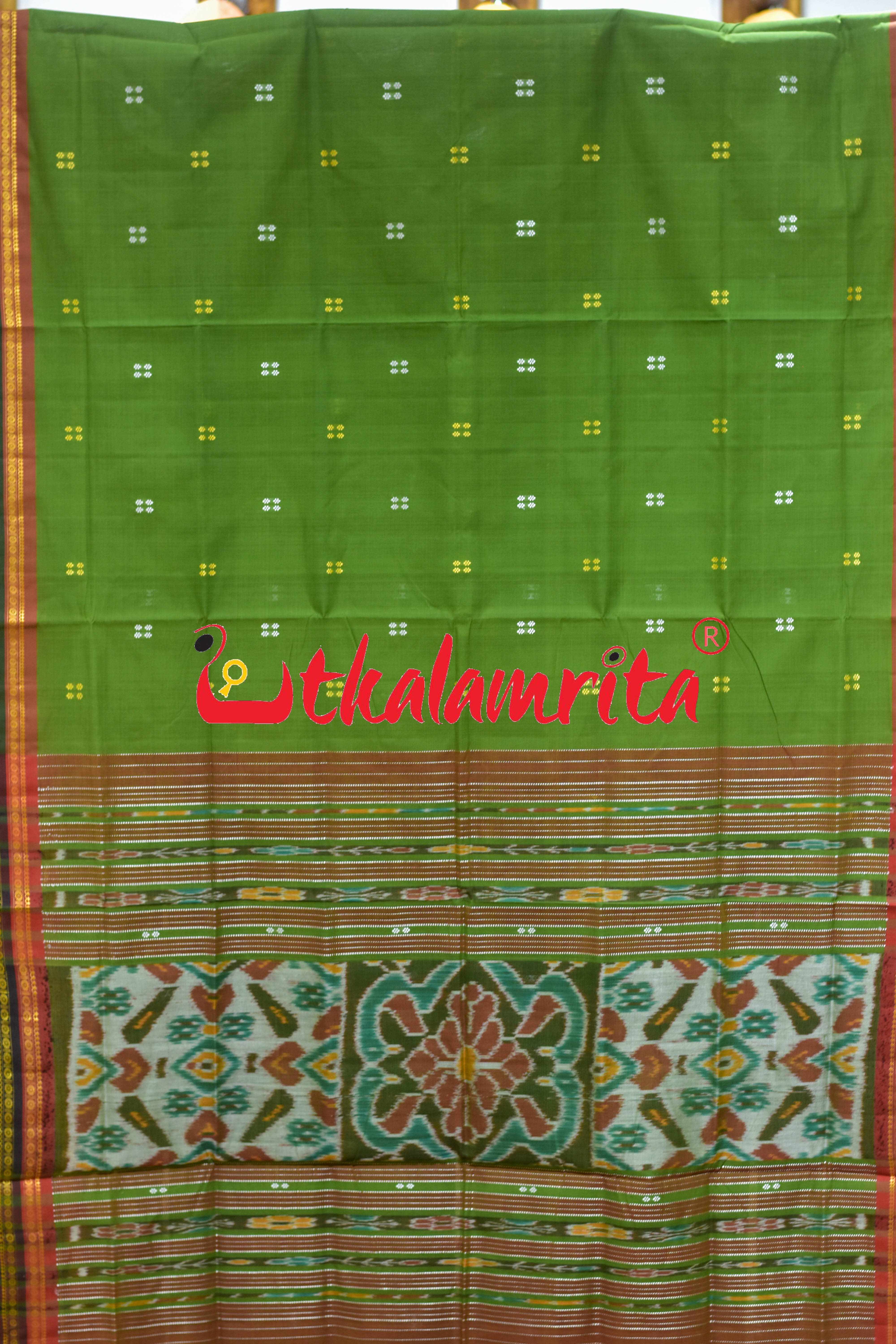 Mehndi Double Border Doby Pittala Single Cotton Saree