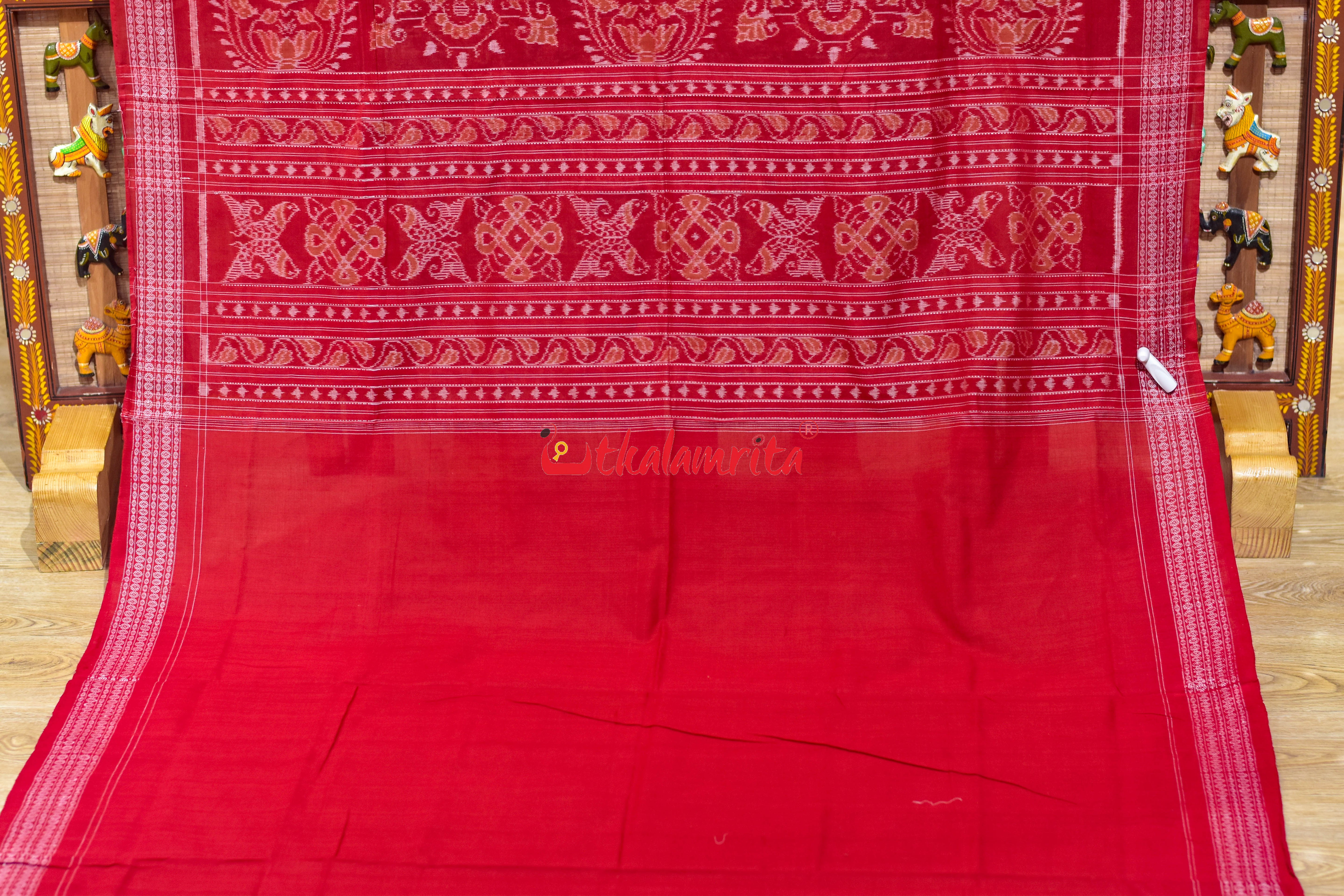 Pink Konark with Elephant Border Sambalpuri Cotton Saree