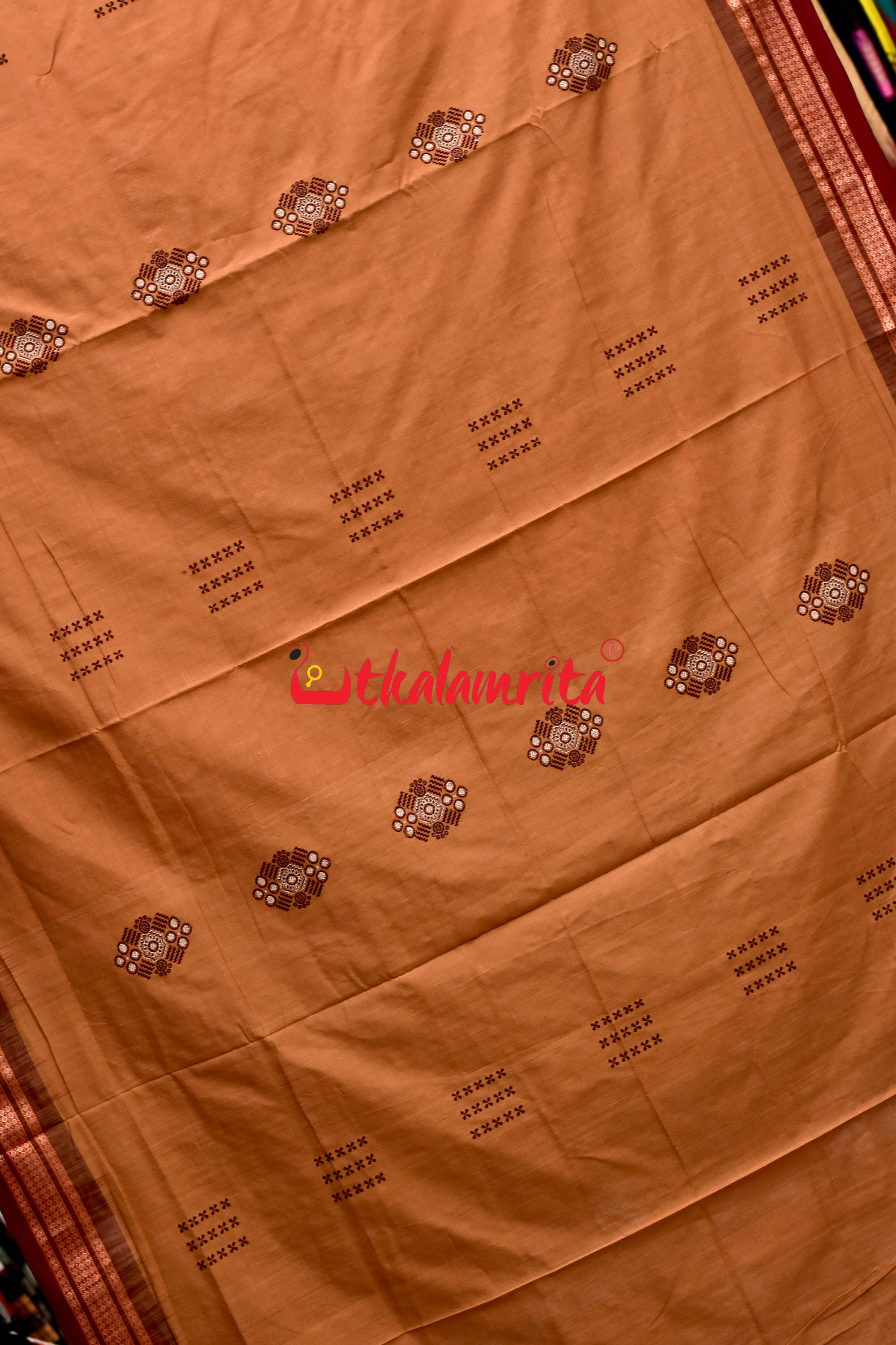 Biscuit Maroon Pentagon Bomkai Cotton Saree