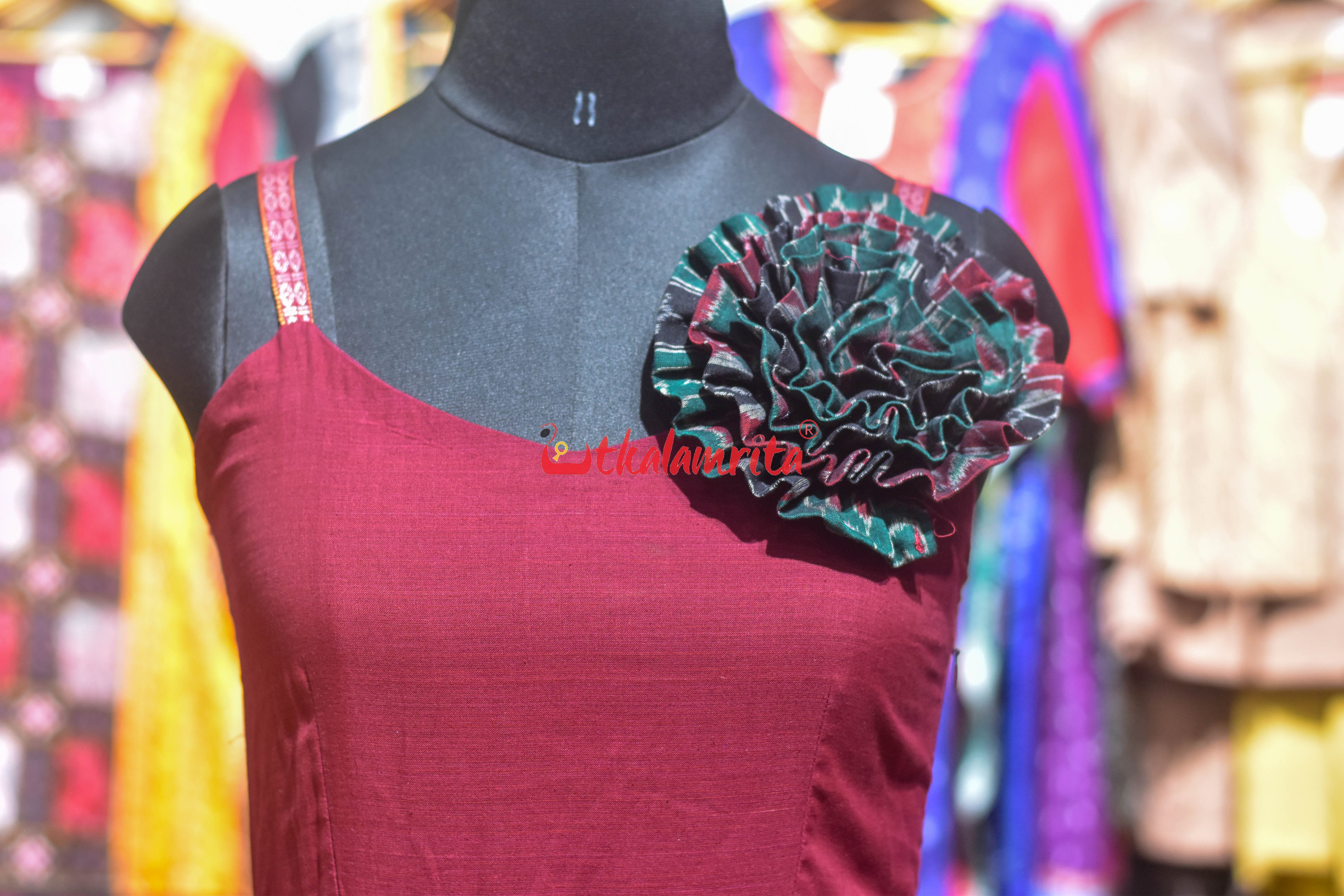 Maroon with Elephant Design Sleeveless (Ladies' Gown)