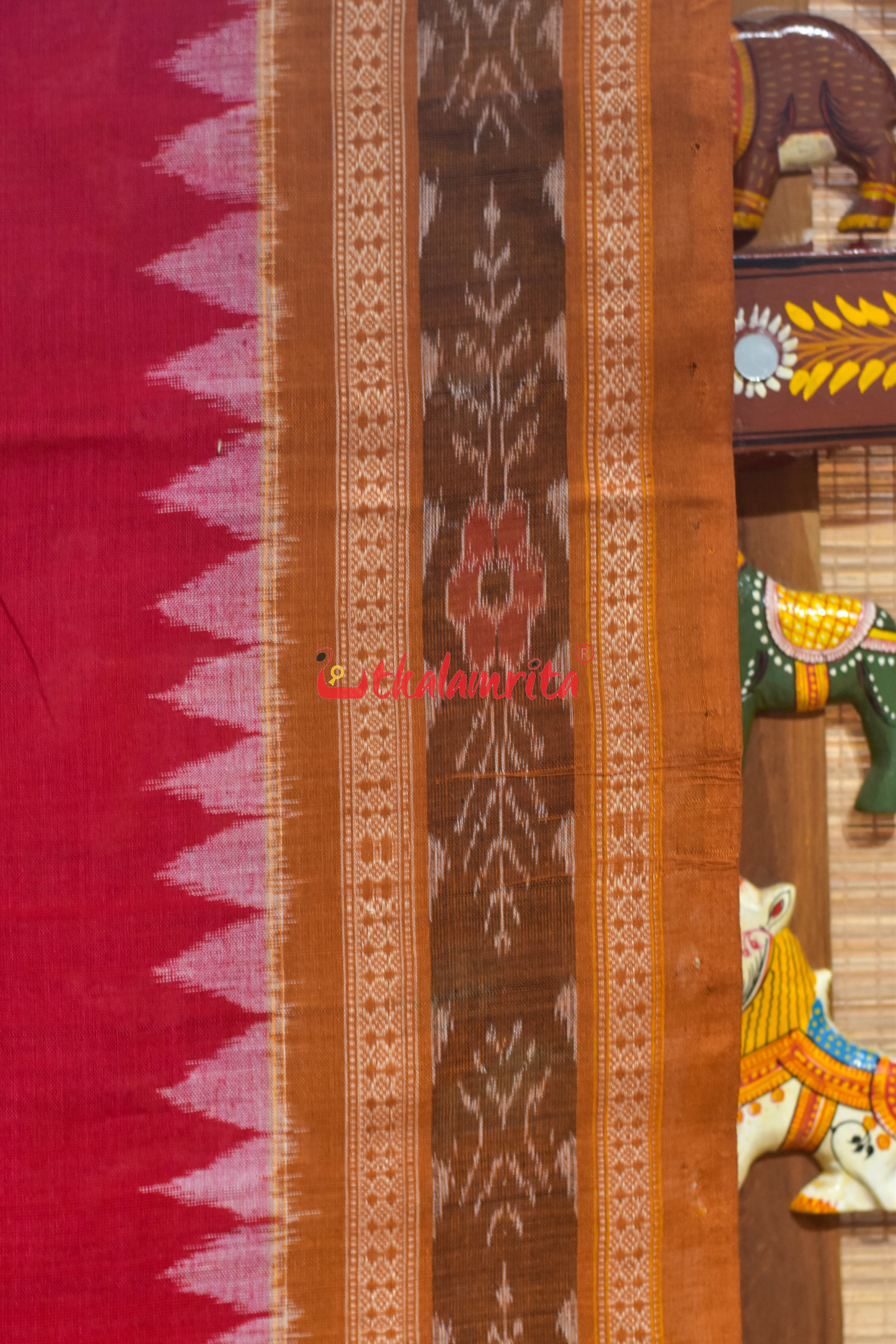 Red Khaki Flower Bandha Cotton (Dupatta)
