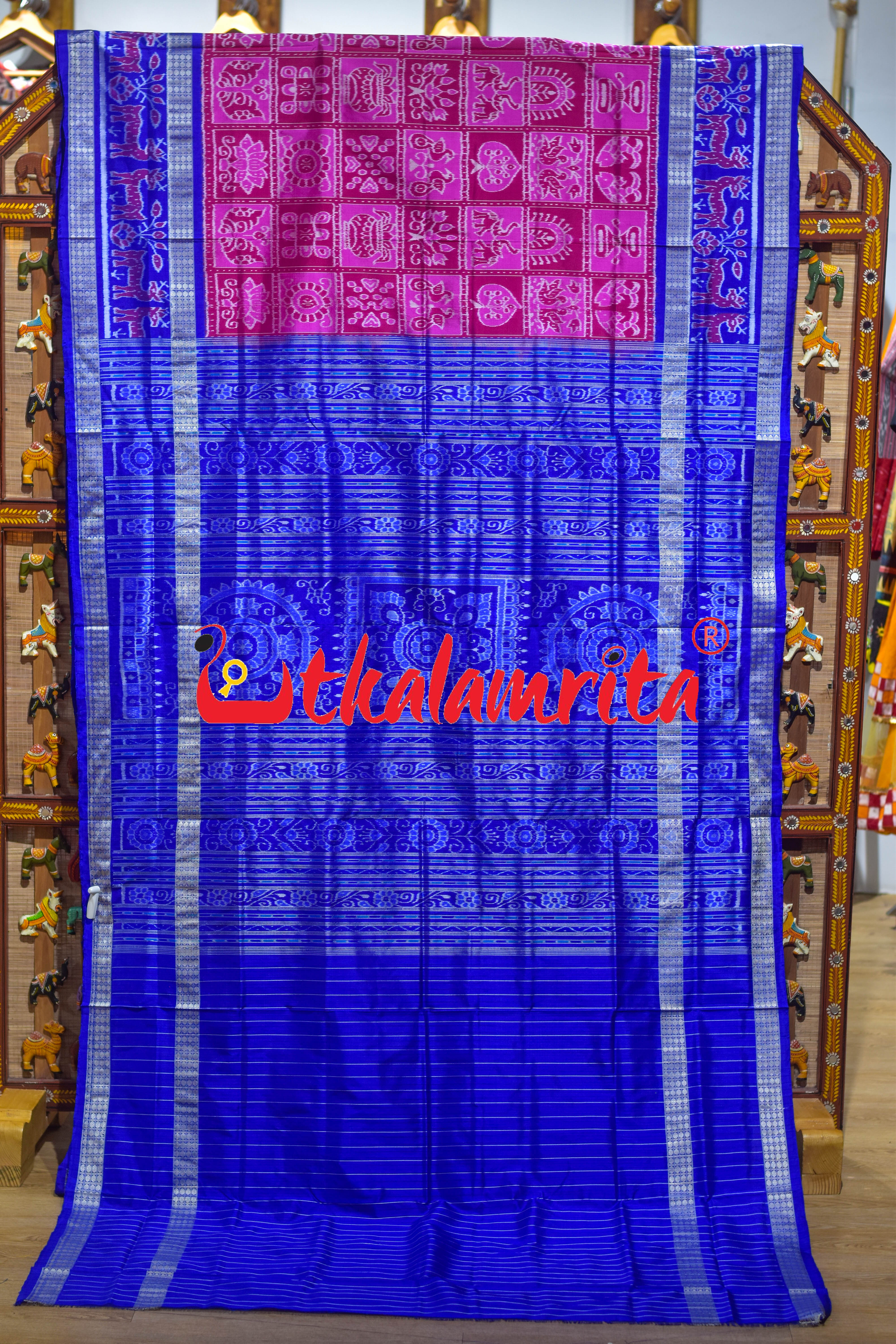 Magenta Blue Sata Kothi Deer Scot Sambalpuri Silk Saree