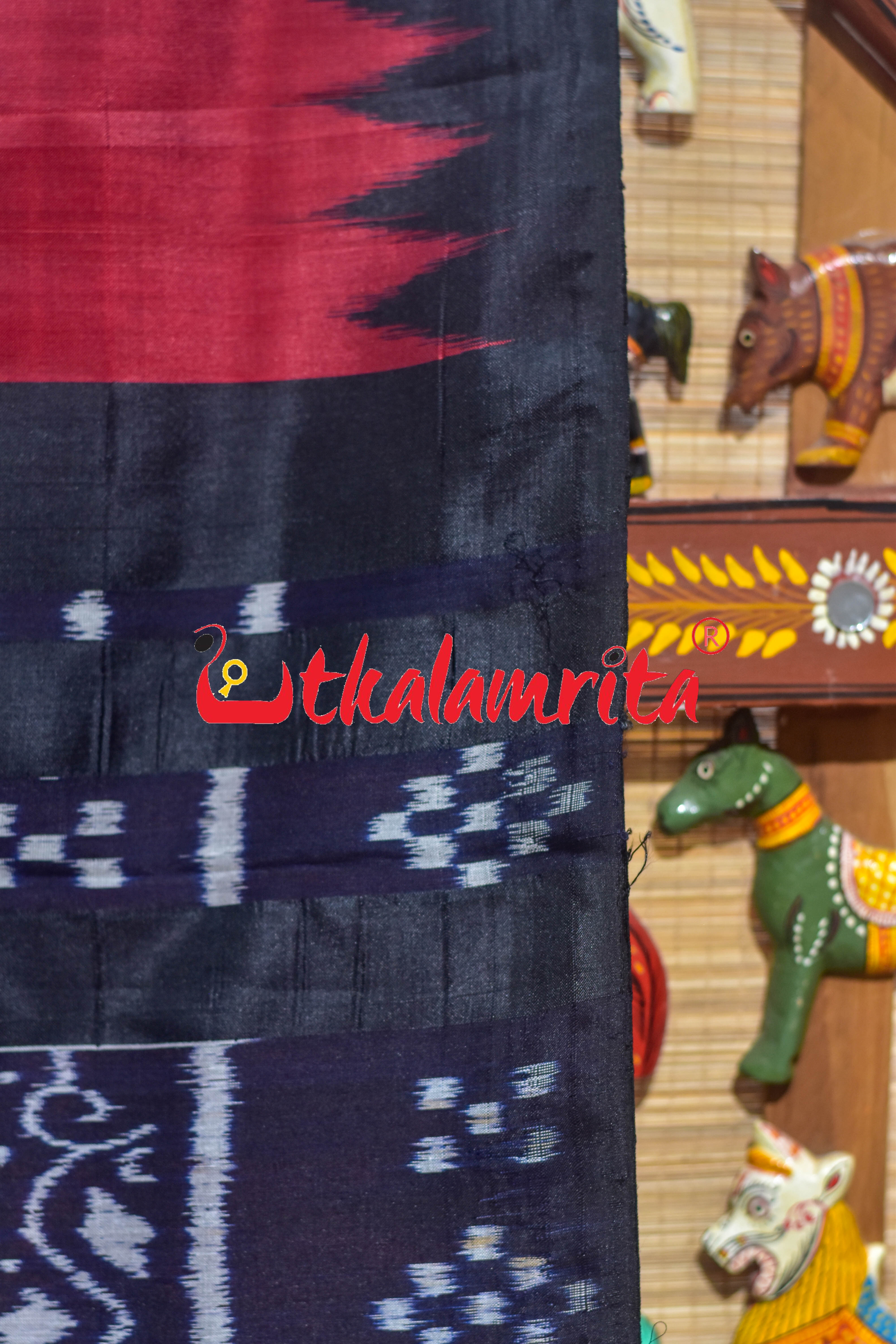 Baala Buti Maroon Black Khandua Silk Saree