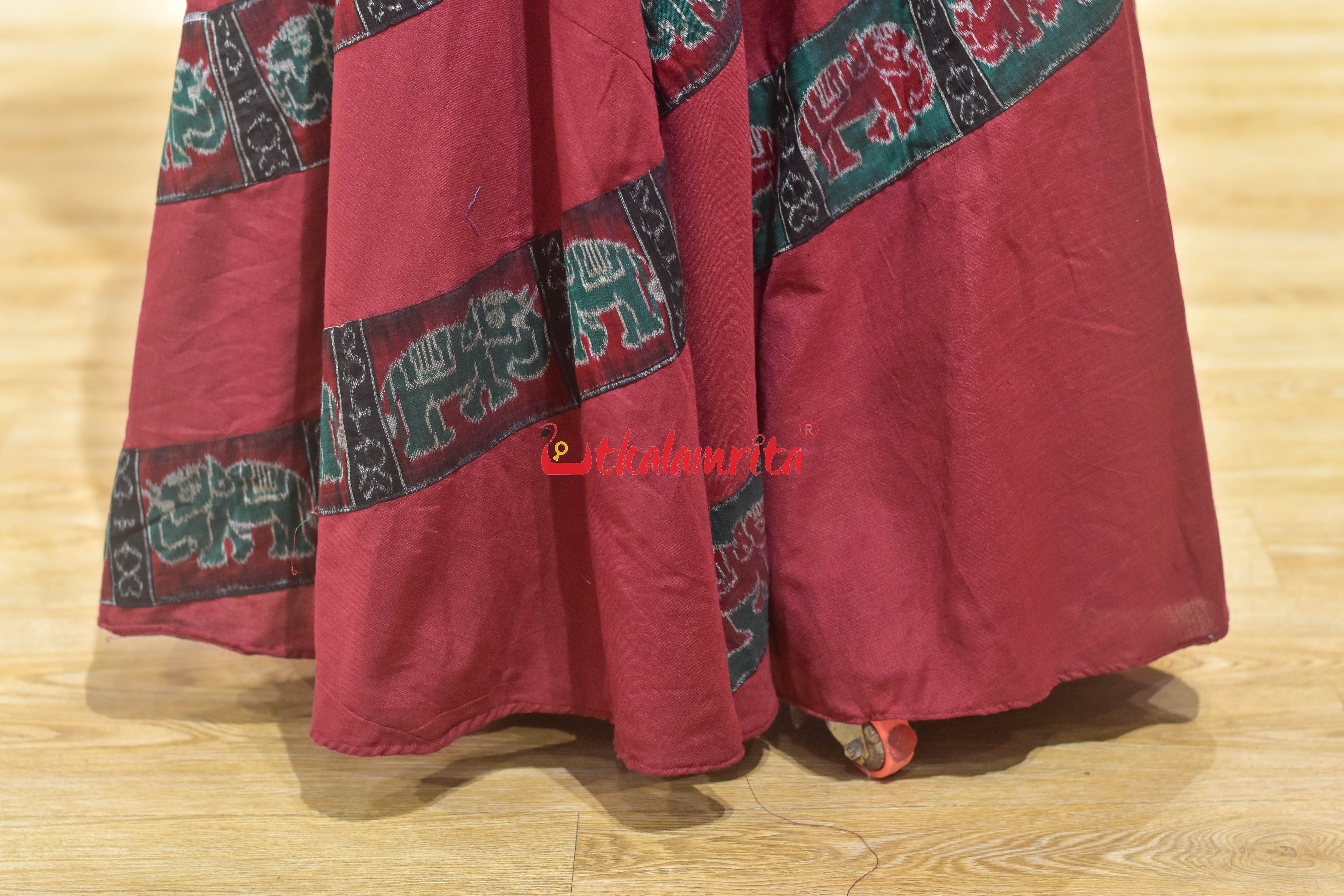 Maroon with Elephant Design Sleeveless (Ladies' Gown)