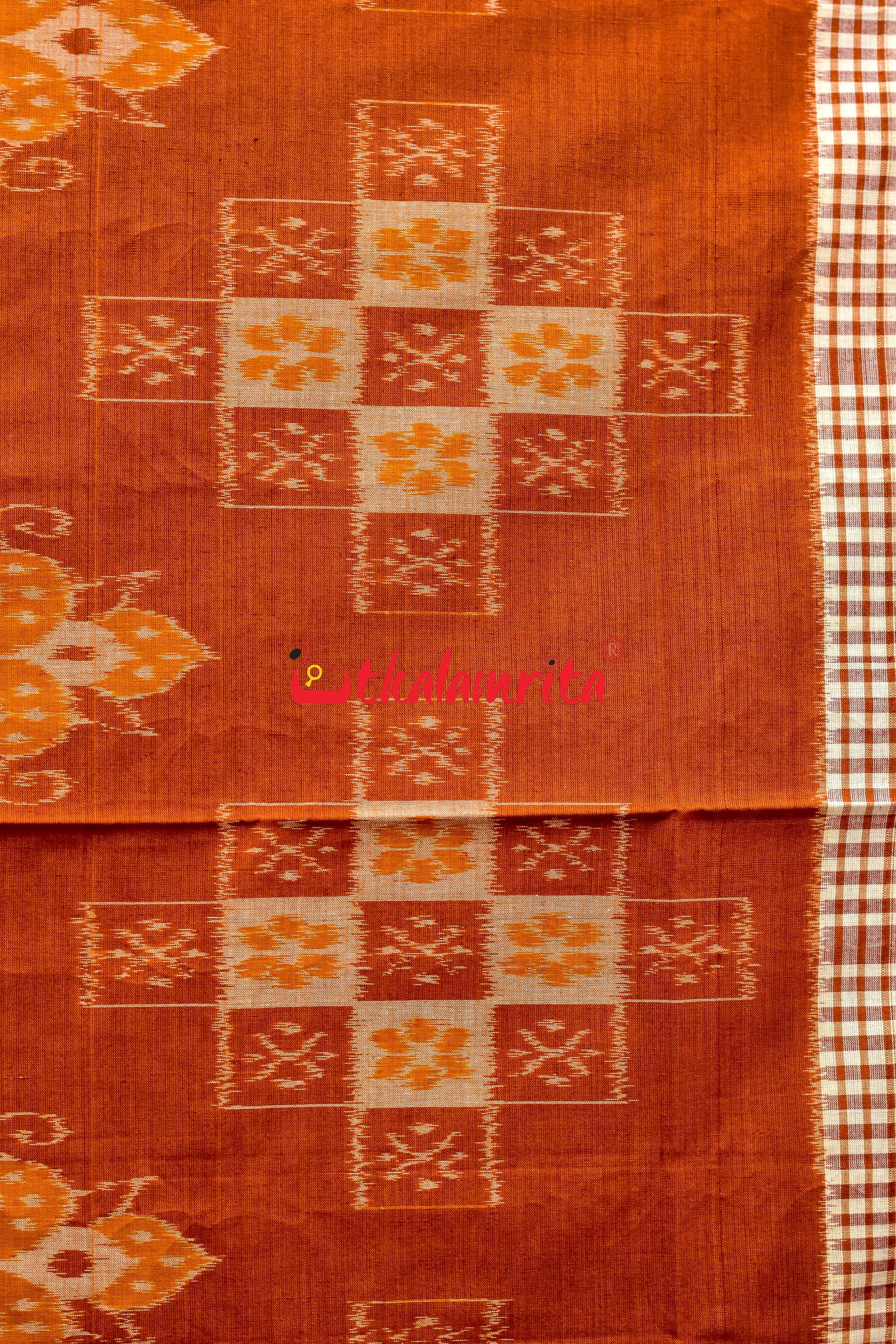 Rust Body Pasapali Check Scot Khandua Cotton Saree