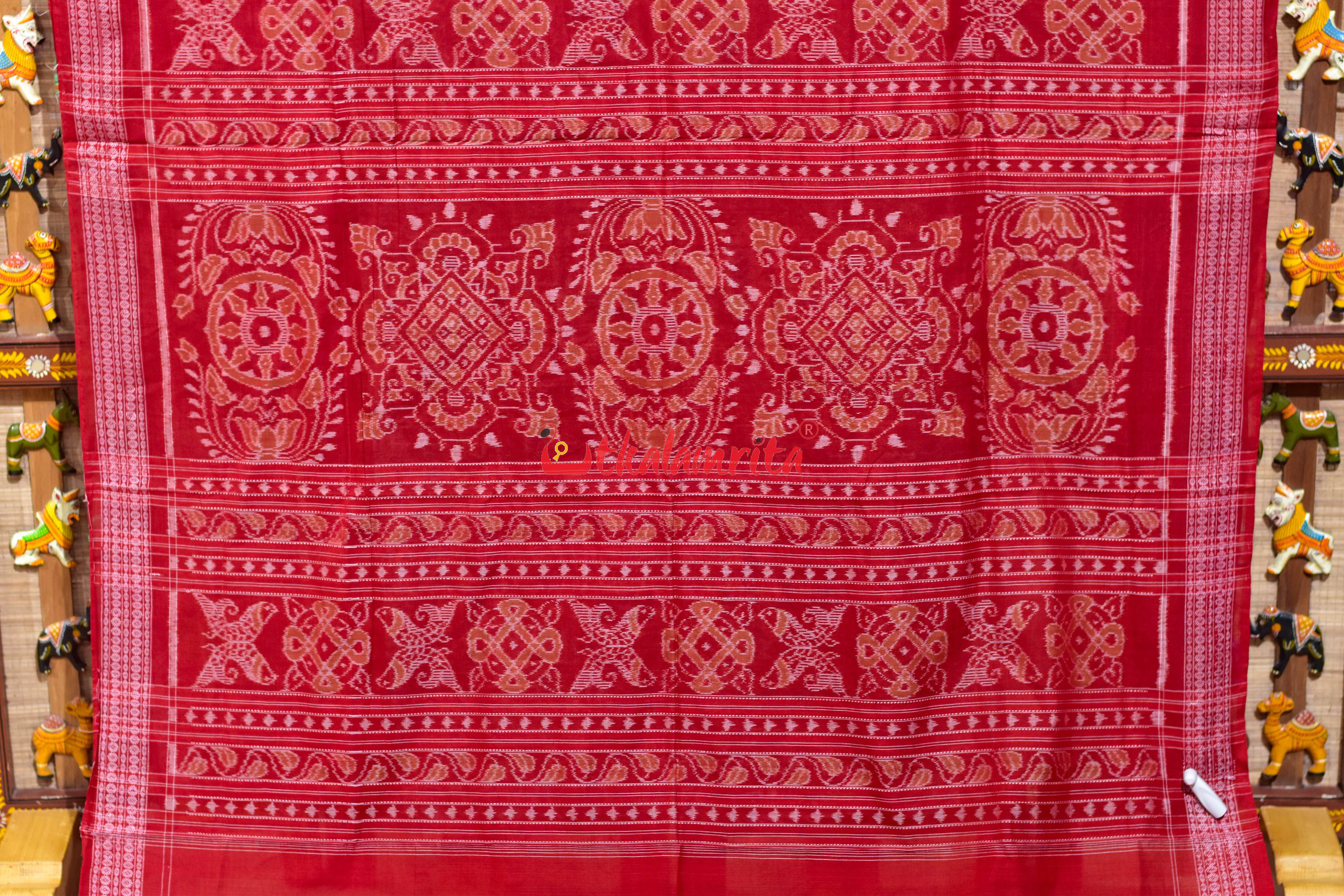 Pink Konark with Elephant Border Sambalpuri Cotton Saree