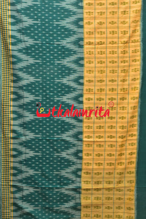 Half Half Cream Green Khandua Cotton Checks Saree