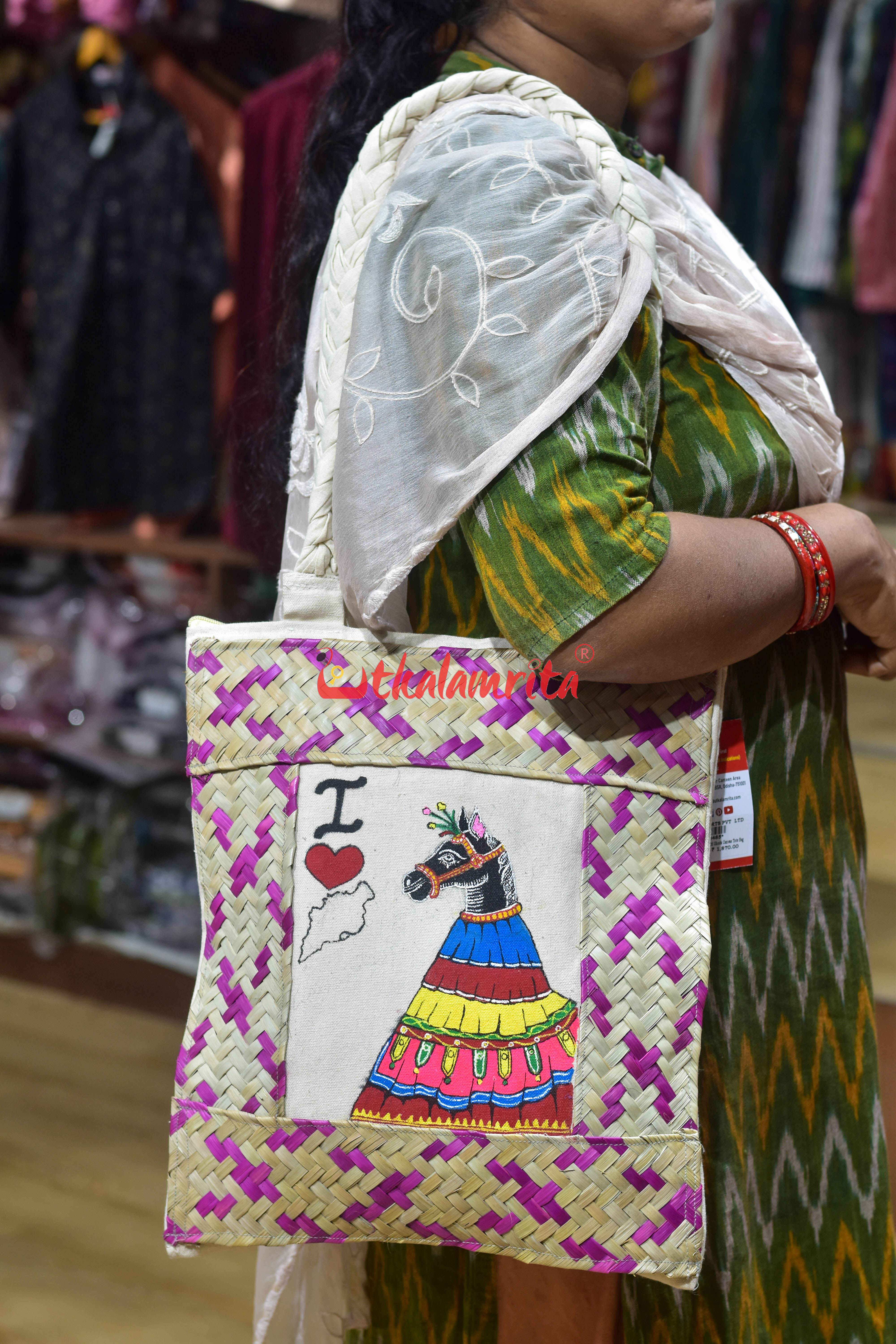 I Love Odisha Black Chaiti Ghoda Canvas Tote Bag