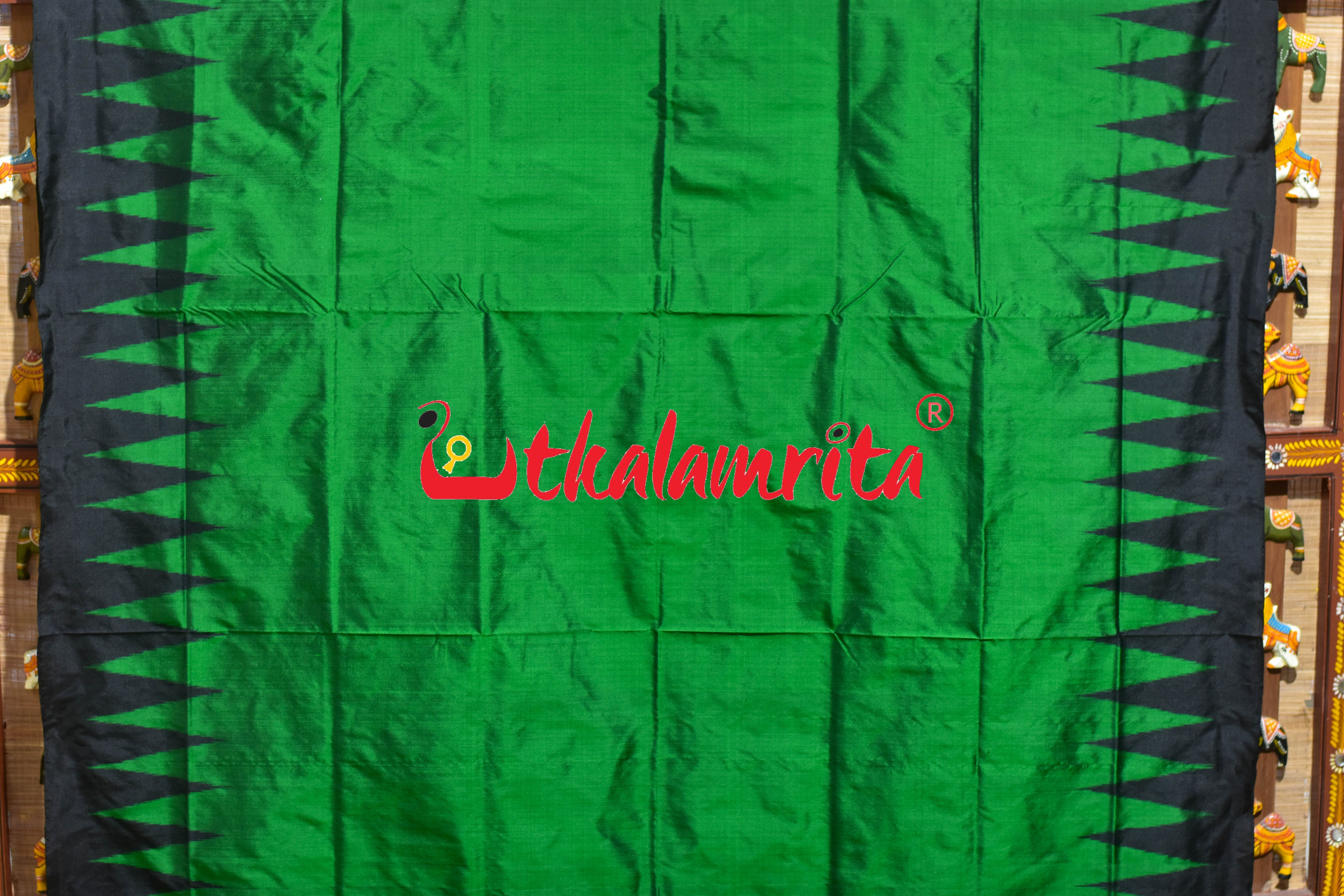 Green Black Kumbha Bandha Anchal Sambalpuri Silk Saree