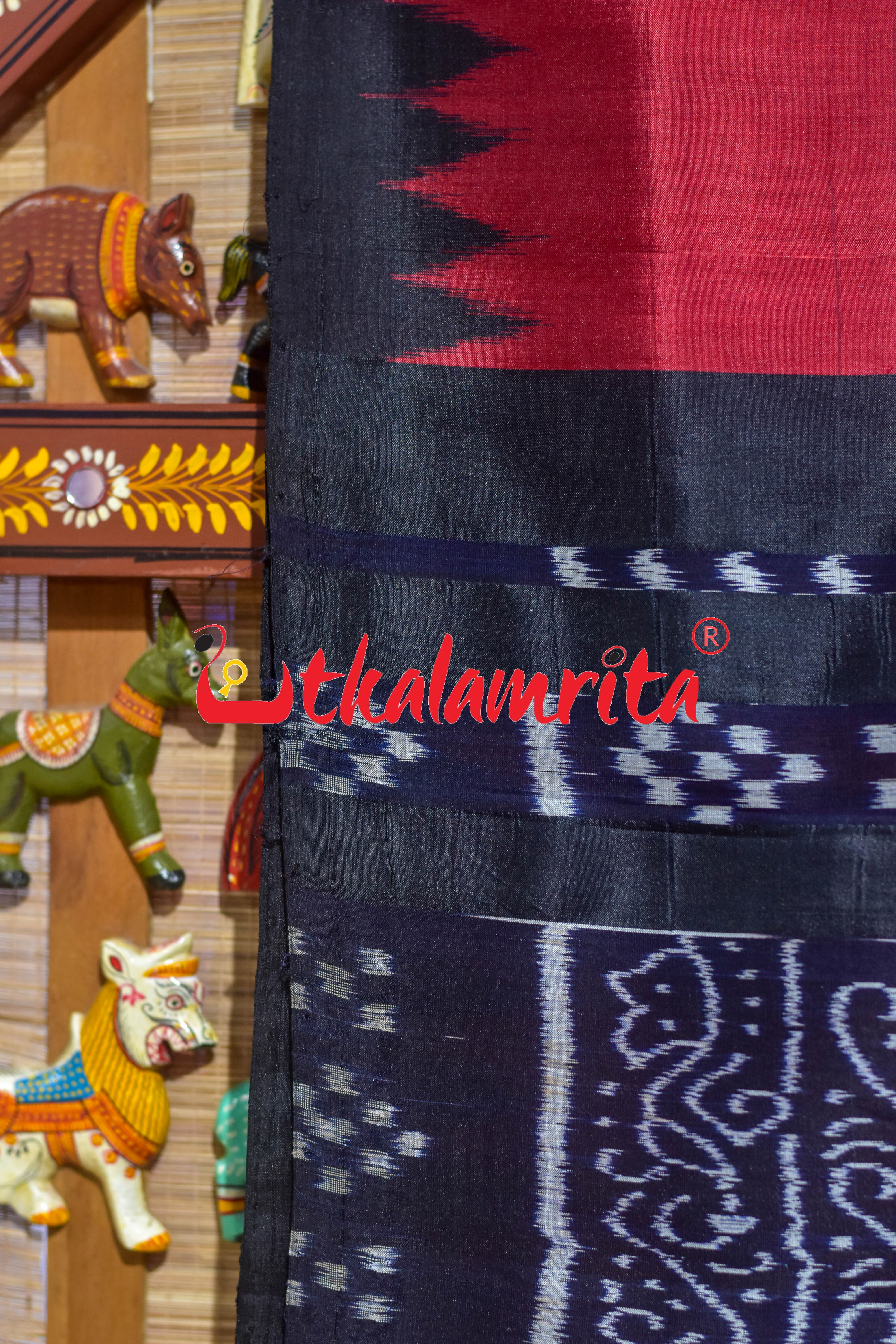 Baala Buti Maroon Black Khandua Silk Saree