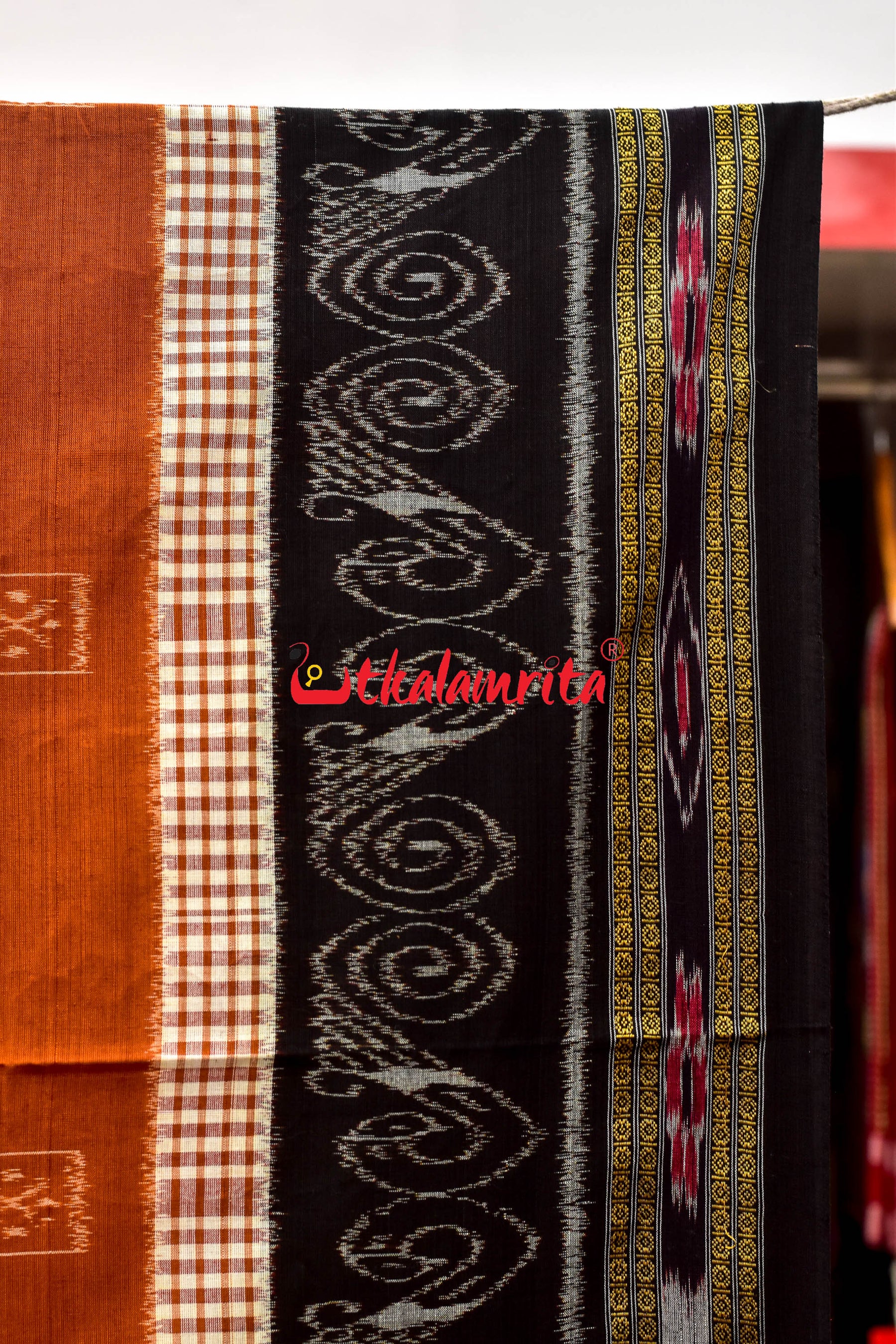 Rust Body Pasapali Check Scot Khandua Cotton Saree